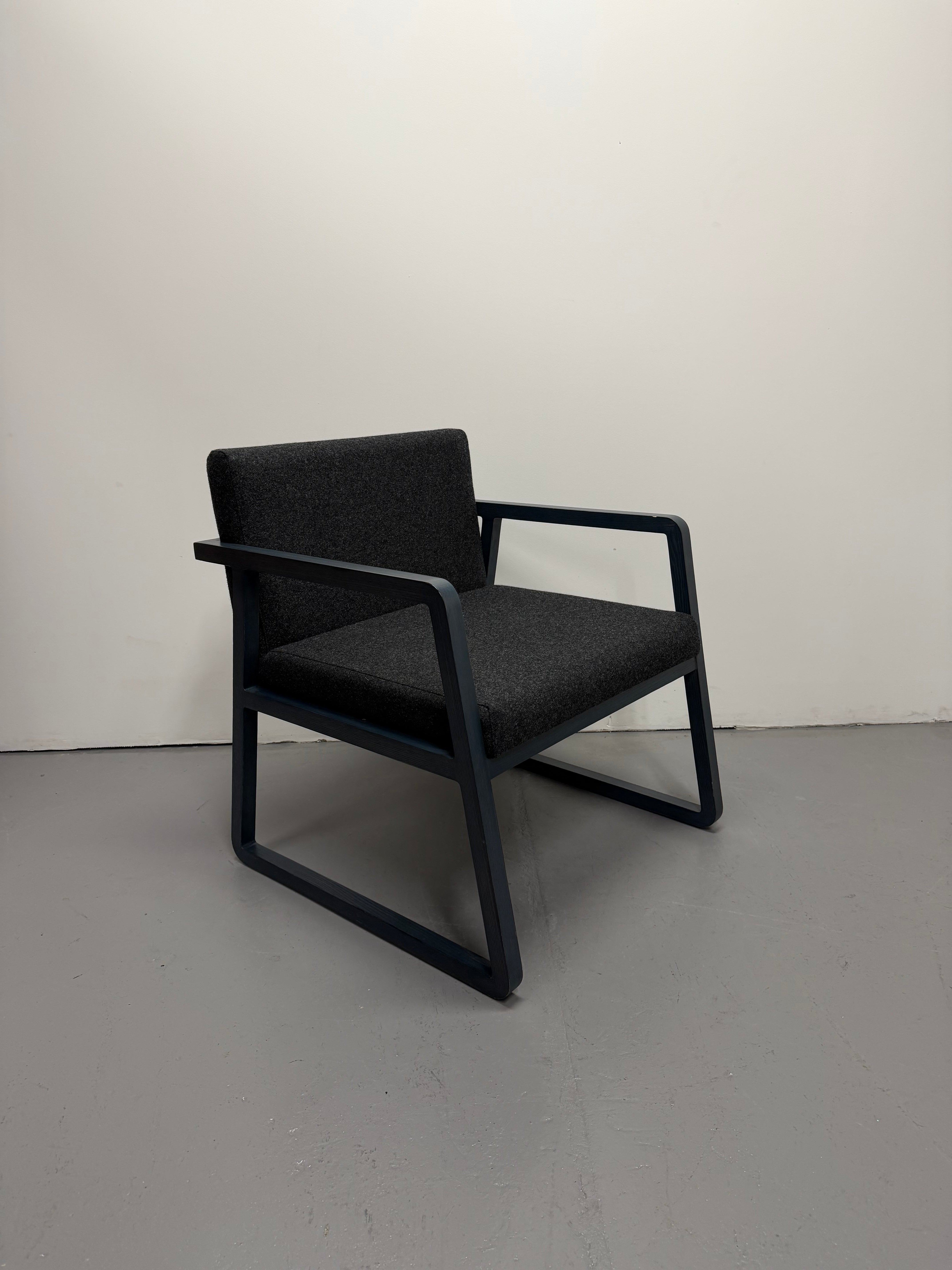 Woodmark Armchair – Dark Blue Frame, Dark Grey Upholstery