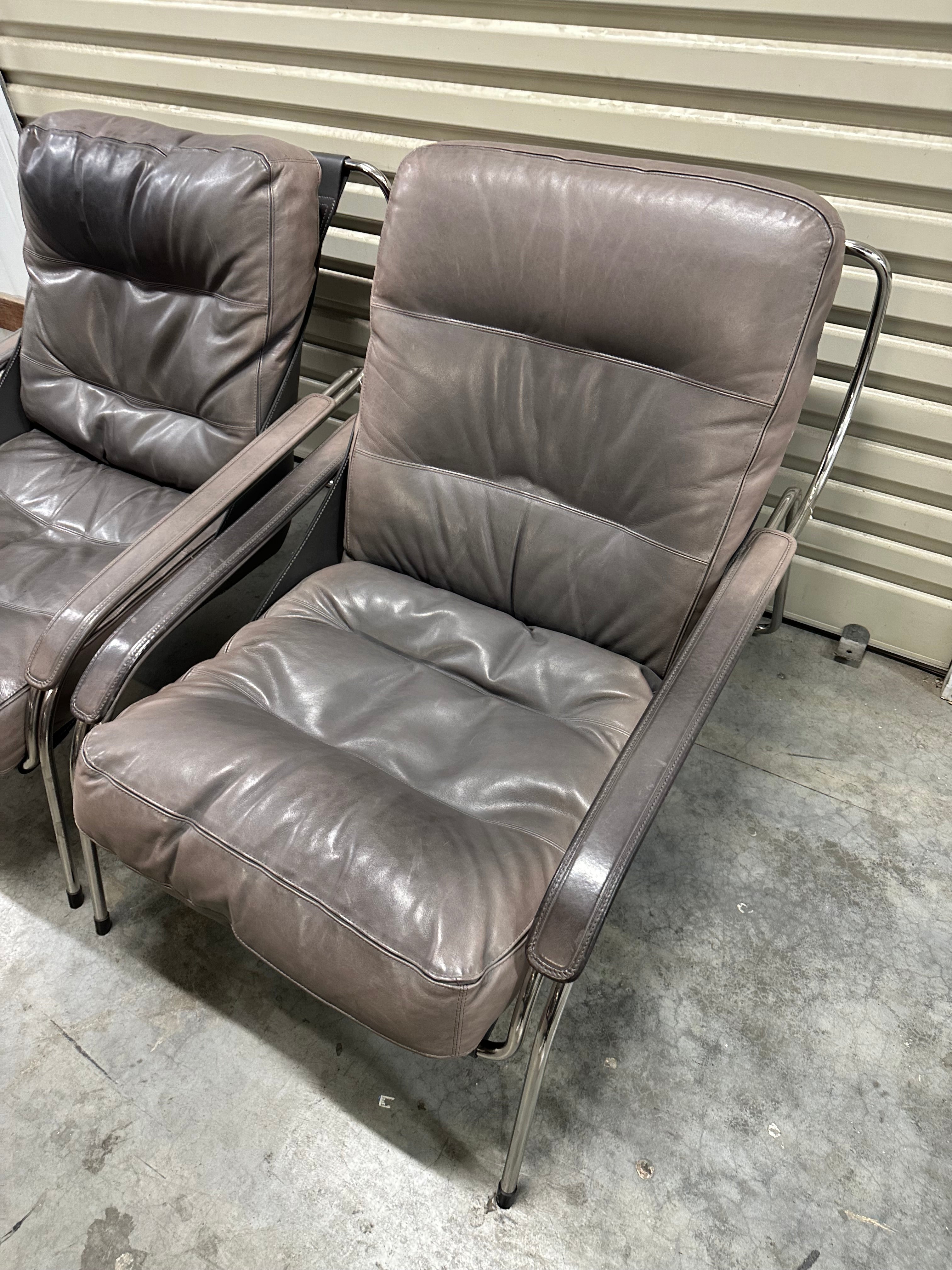 Marco Zanuso for Zanotta Brown Leather Maggiolina Lounge Chair & Footstool