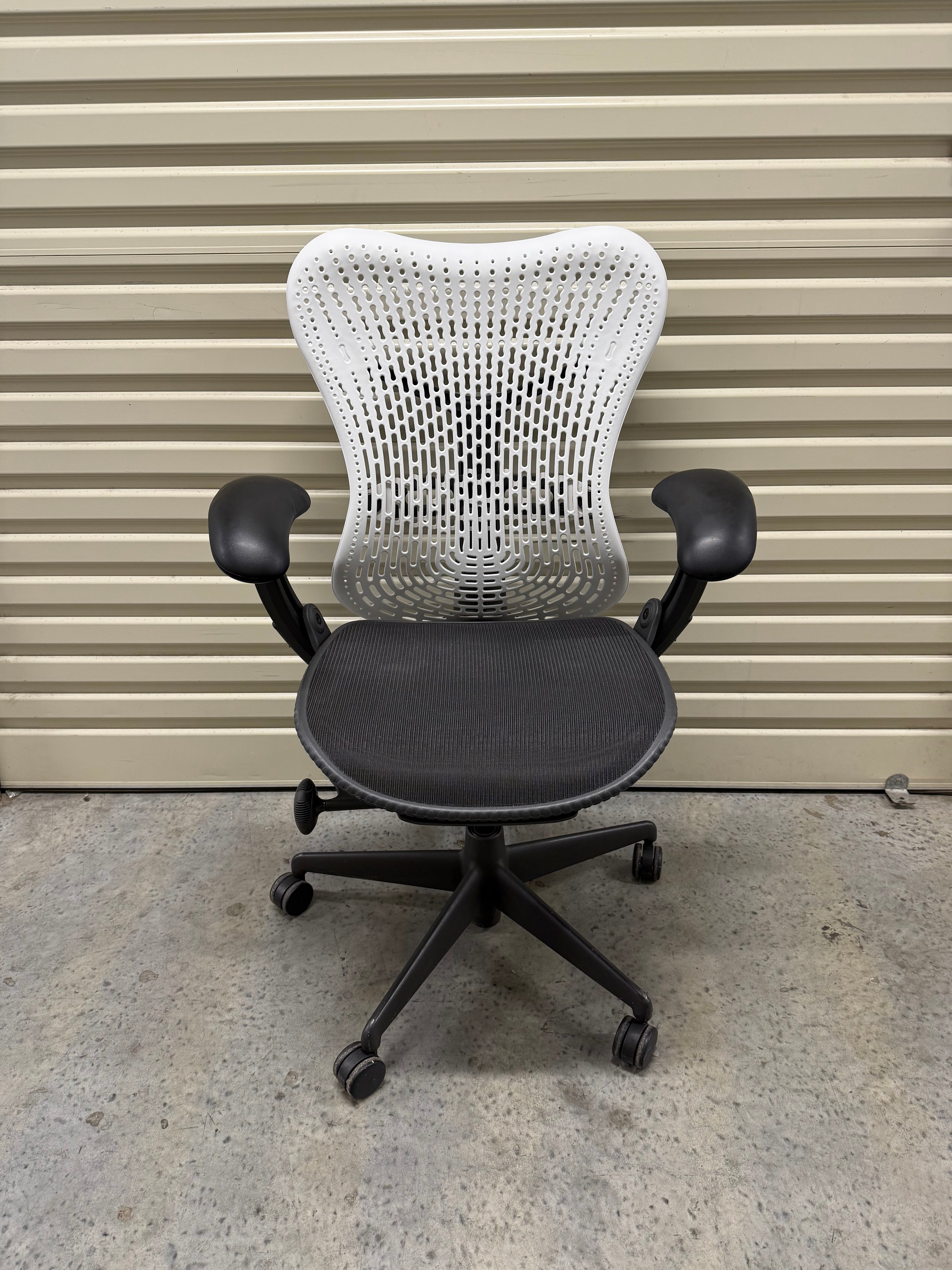 Herman Miller Mirra Chair - Armrest – Custom Build (New Alpine White Back, Grey Seat)