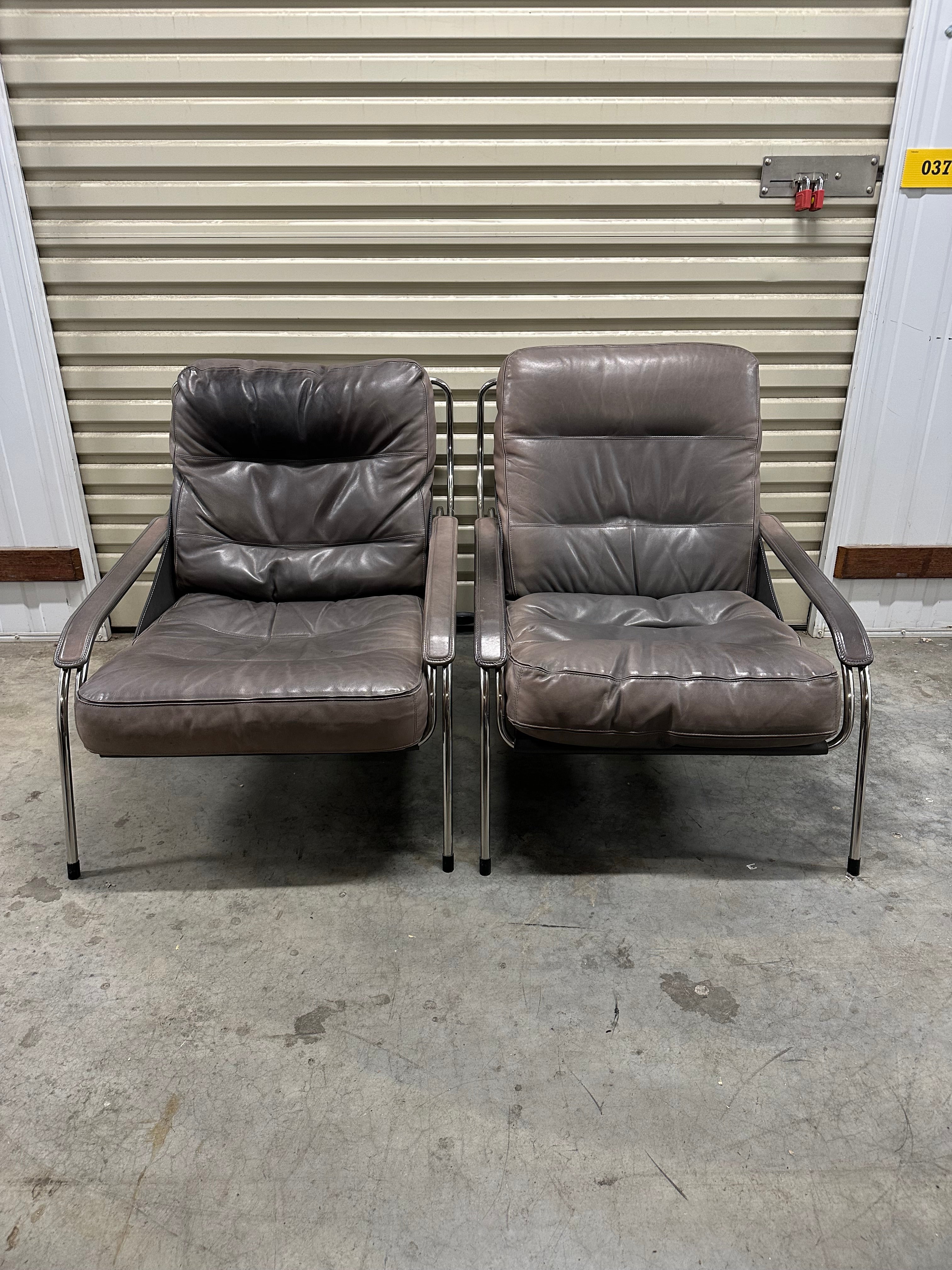 Marco Zanuso for Zanotta Brown Leather Maggiolina Lounge Chair & Footstool