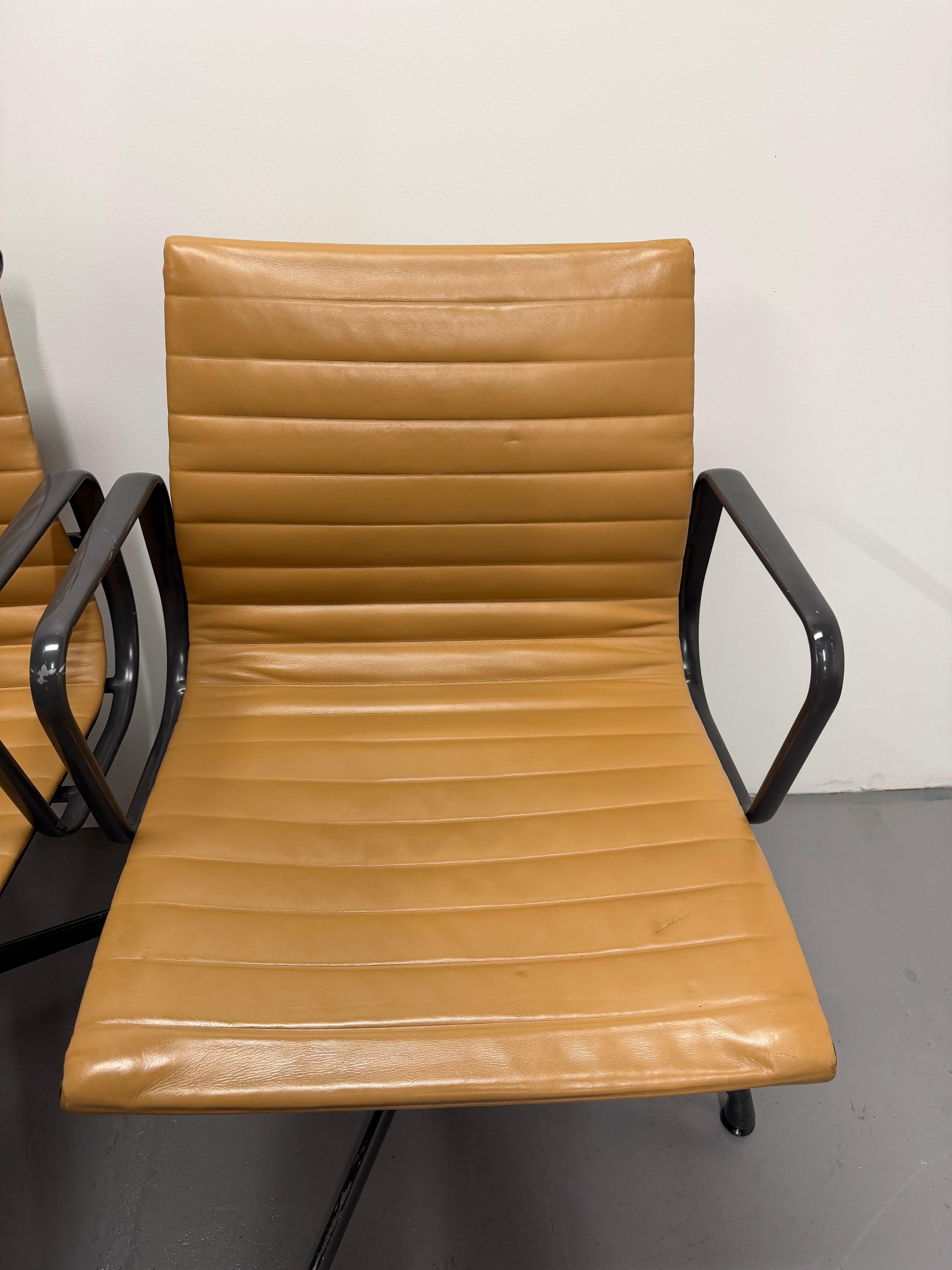 Eames Aluminium Group Low Back Chair - Tan Leather / Black Frame