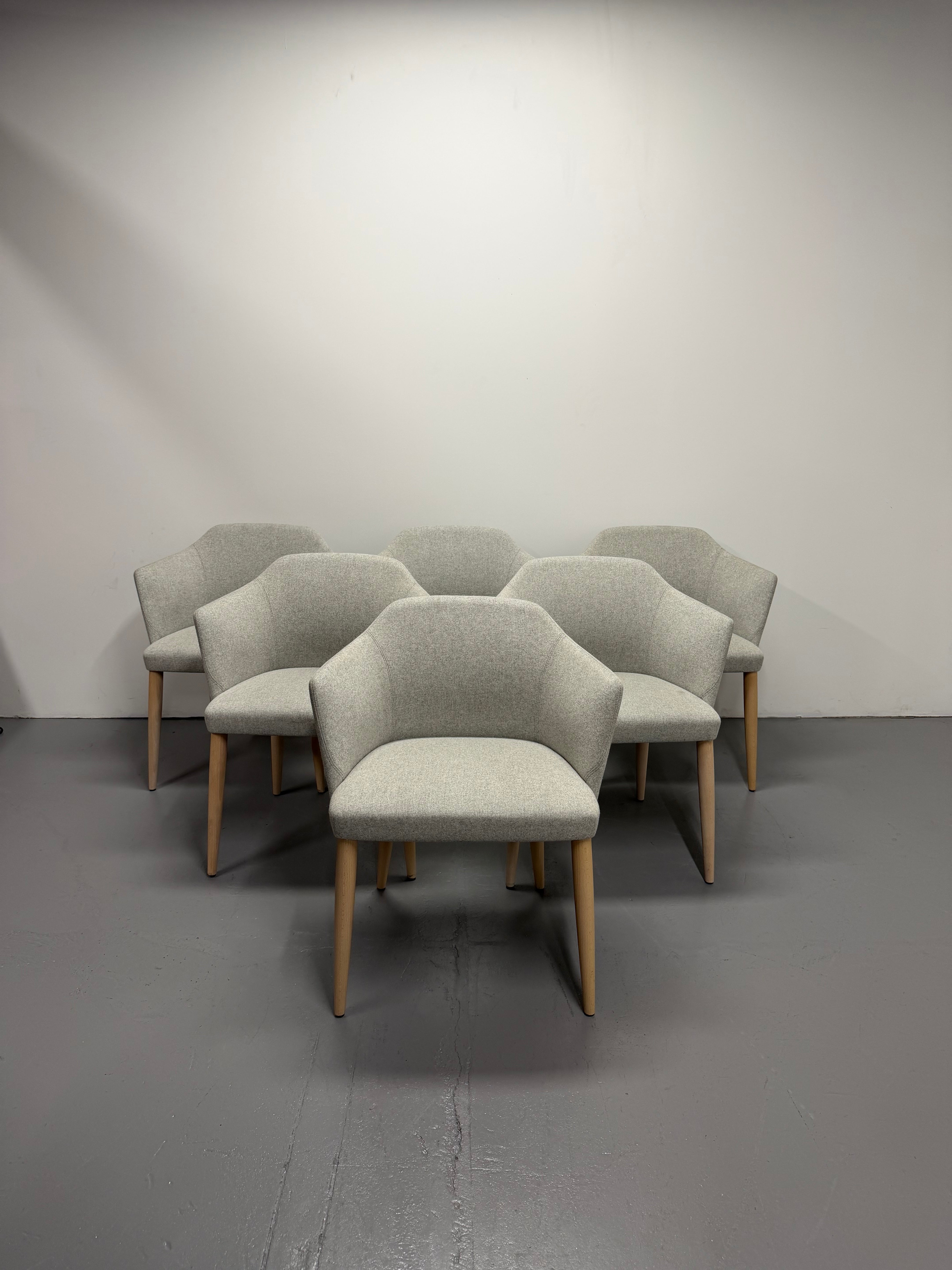 Crassevig Upholstered Armchair – Light Grey Fabric & Timber Legs - Made in Italy