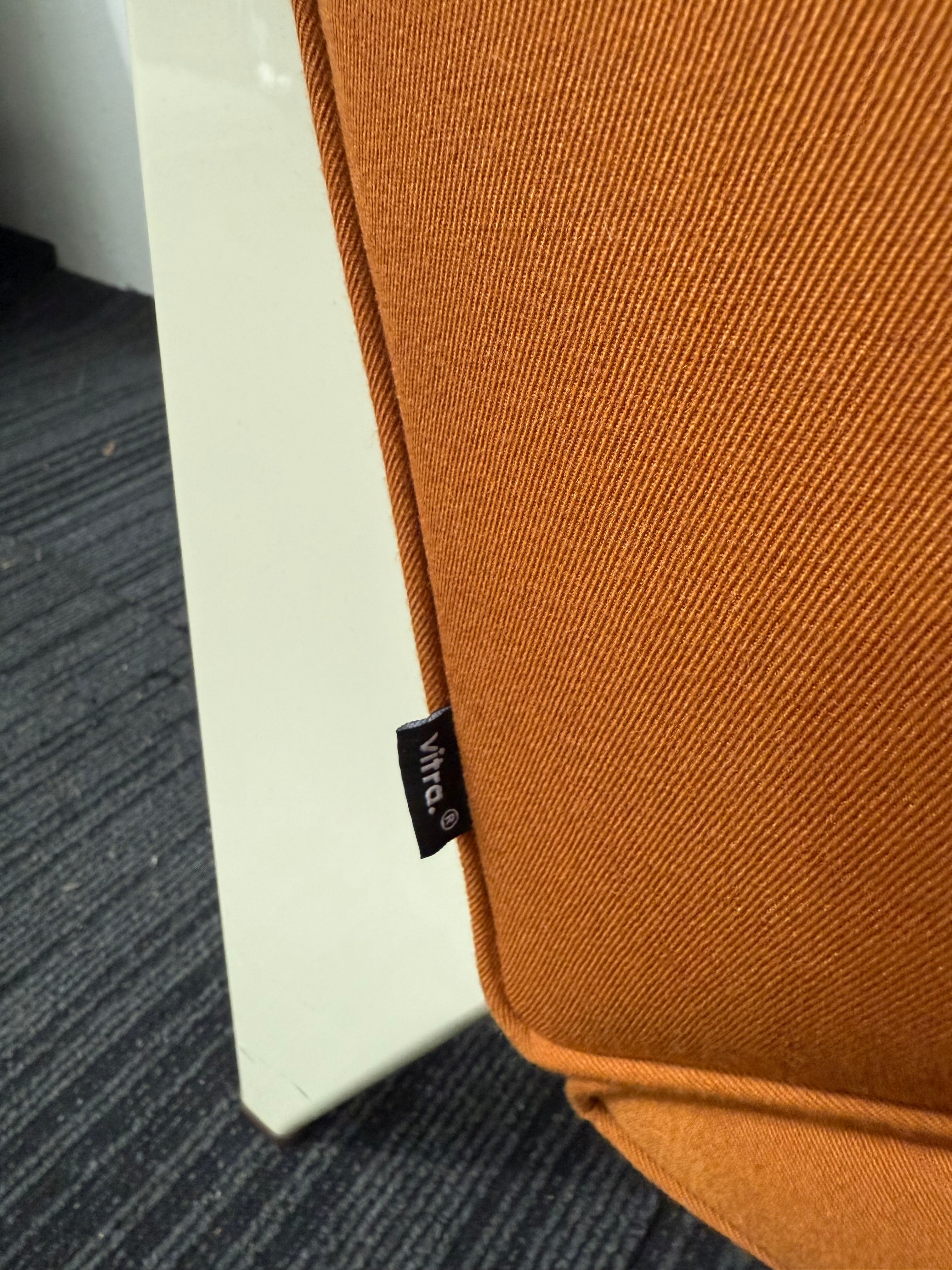 Vitra Fauteuil de Salon by Jean Prouvé Armchair – Ecru Frame, Twill Cognac Upholstery, Natural Oak Armrests