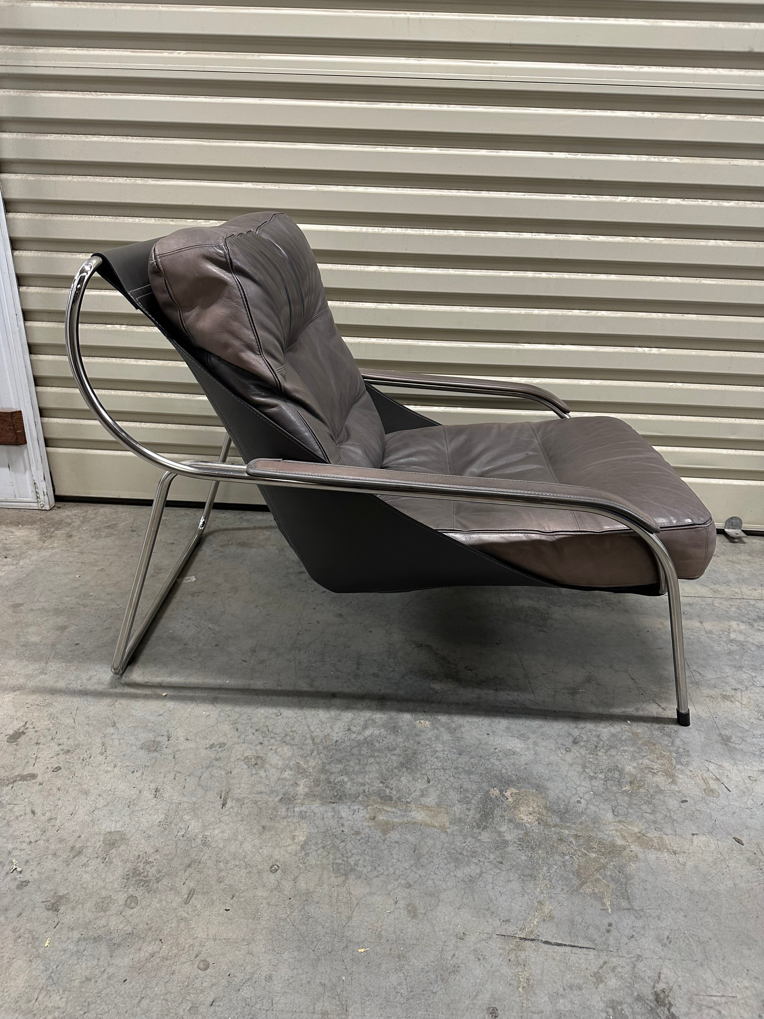 Marco Zanuso for Zanotta Brown Leather Maggiolina Lounge Chair & Footstool