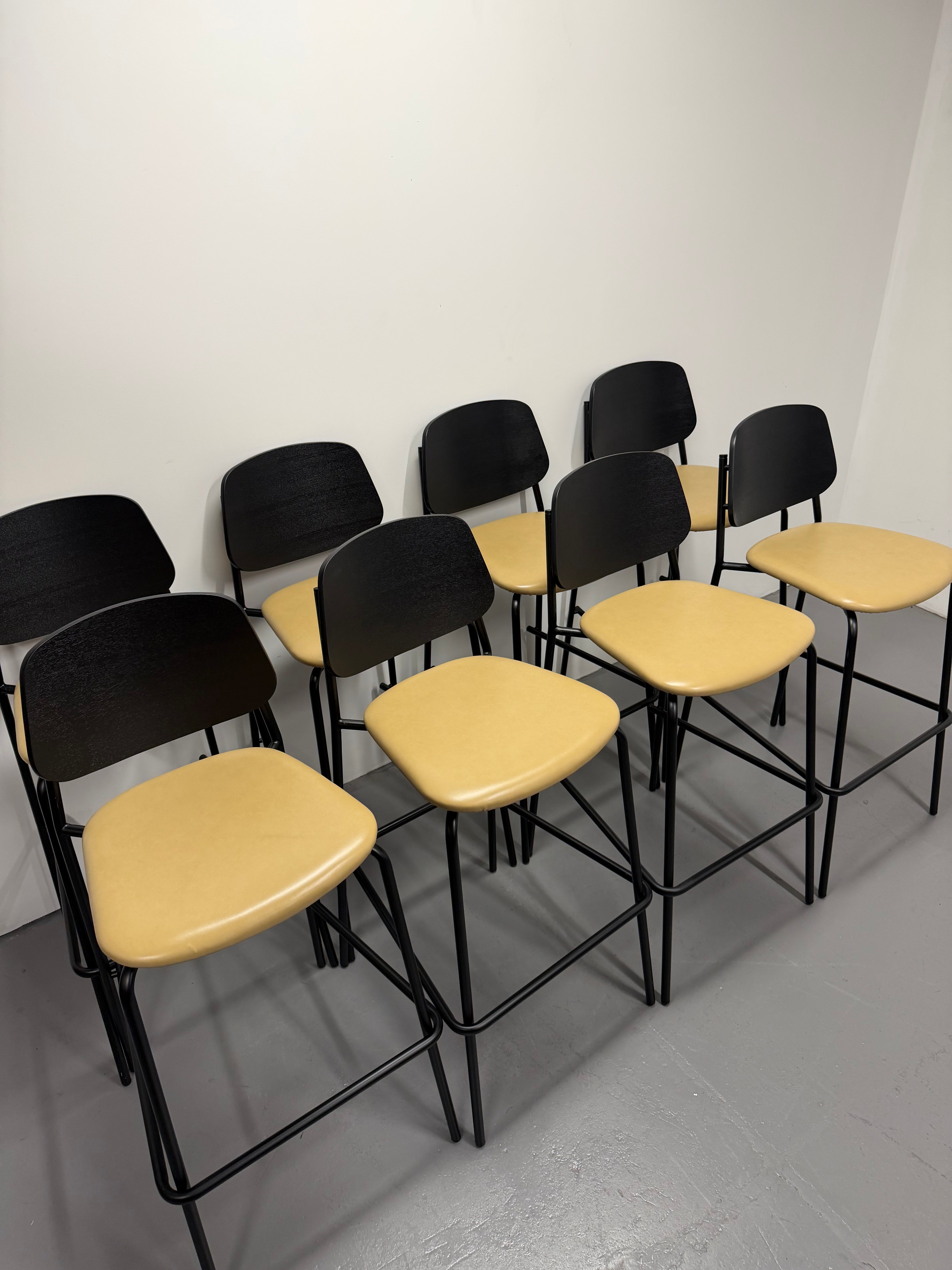 Platform Barstool by m.a.d – Tan Upholstered Seat