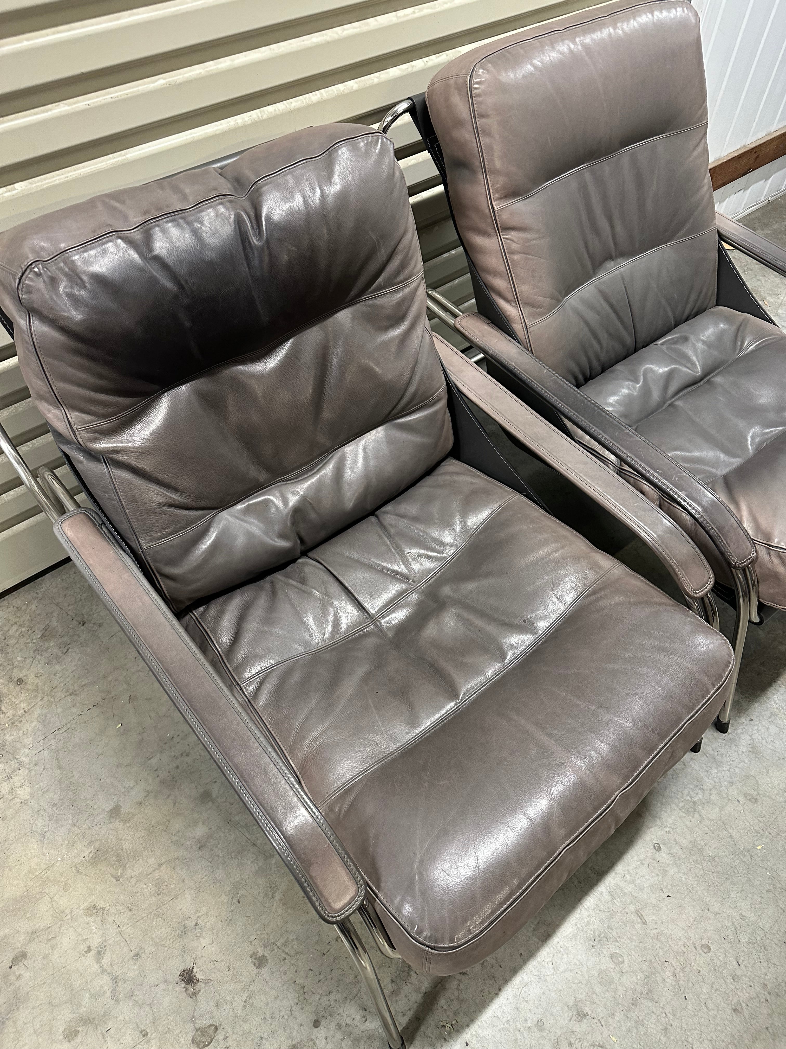 Marco Zanuso for Zanotta Brown Leather Maggiolina Lounge Chair & Footstool