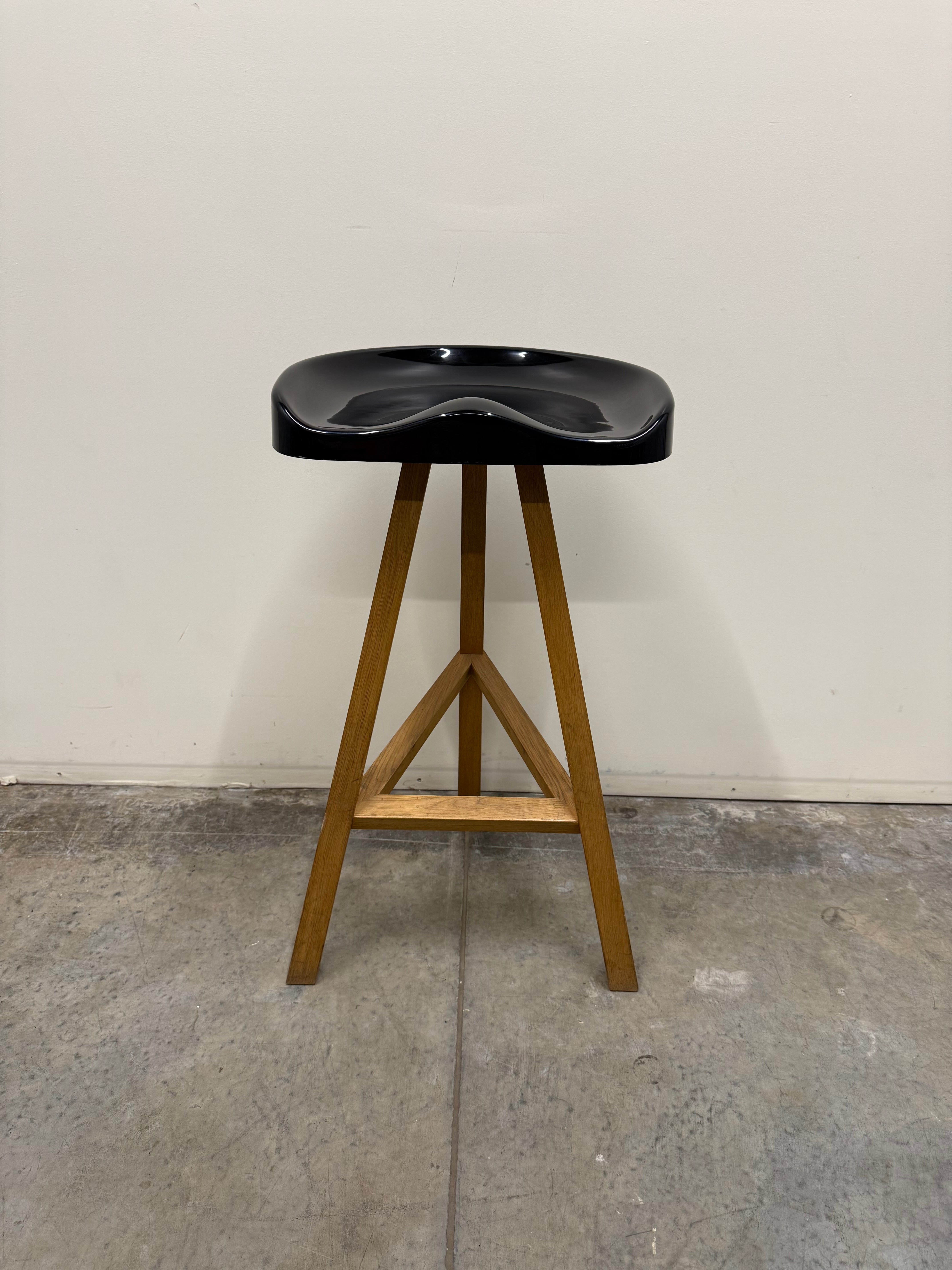 Heidi Bar Stool by Established & Sons – Black Saddle Seat with Solid Oak Base