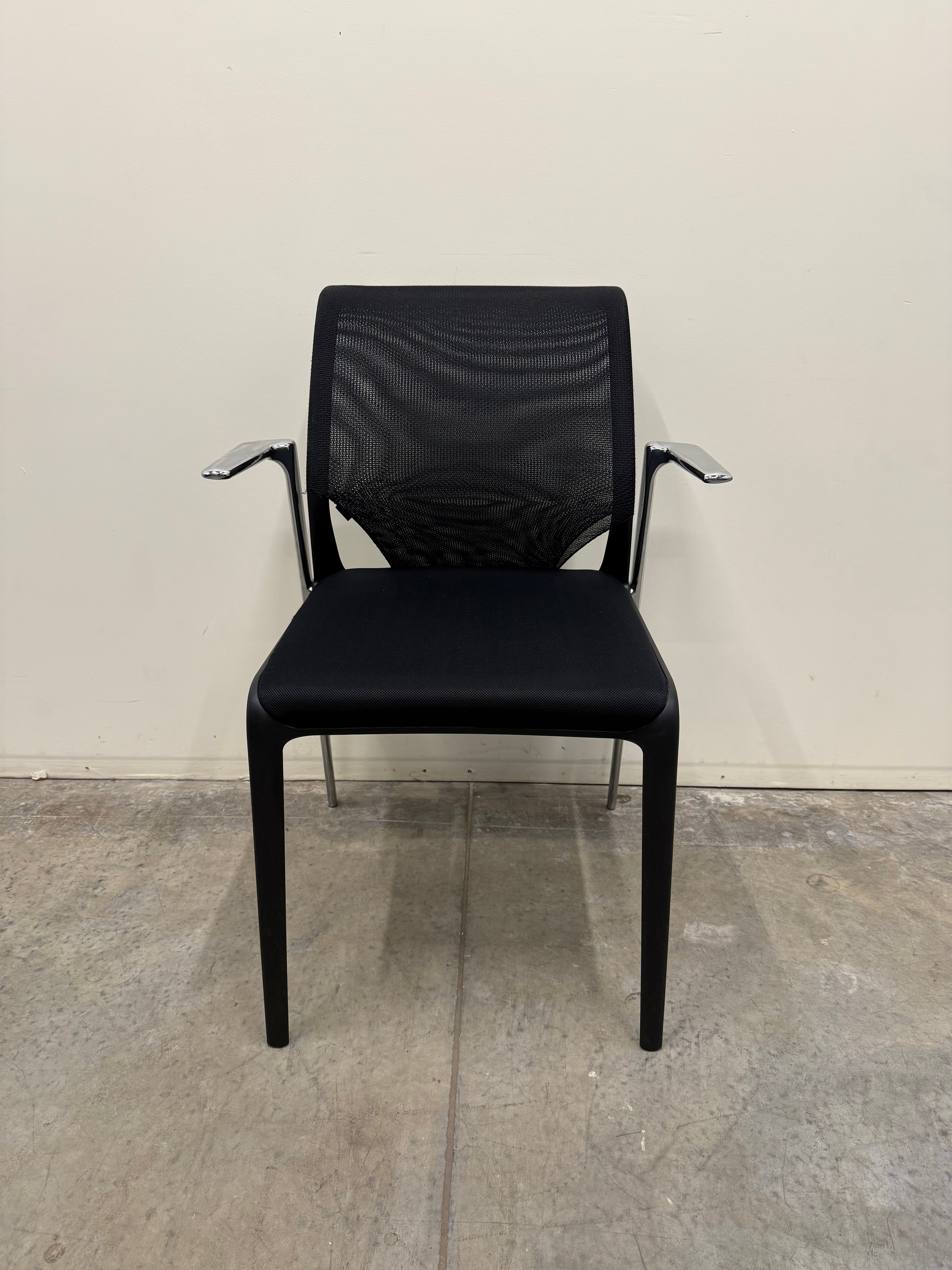 Vitra MedaSlim Chair – Black Mesh Back with Chrome Armrests