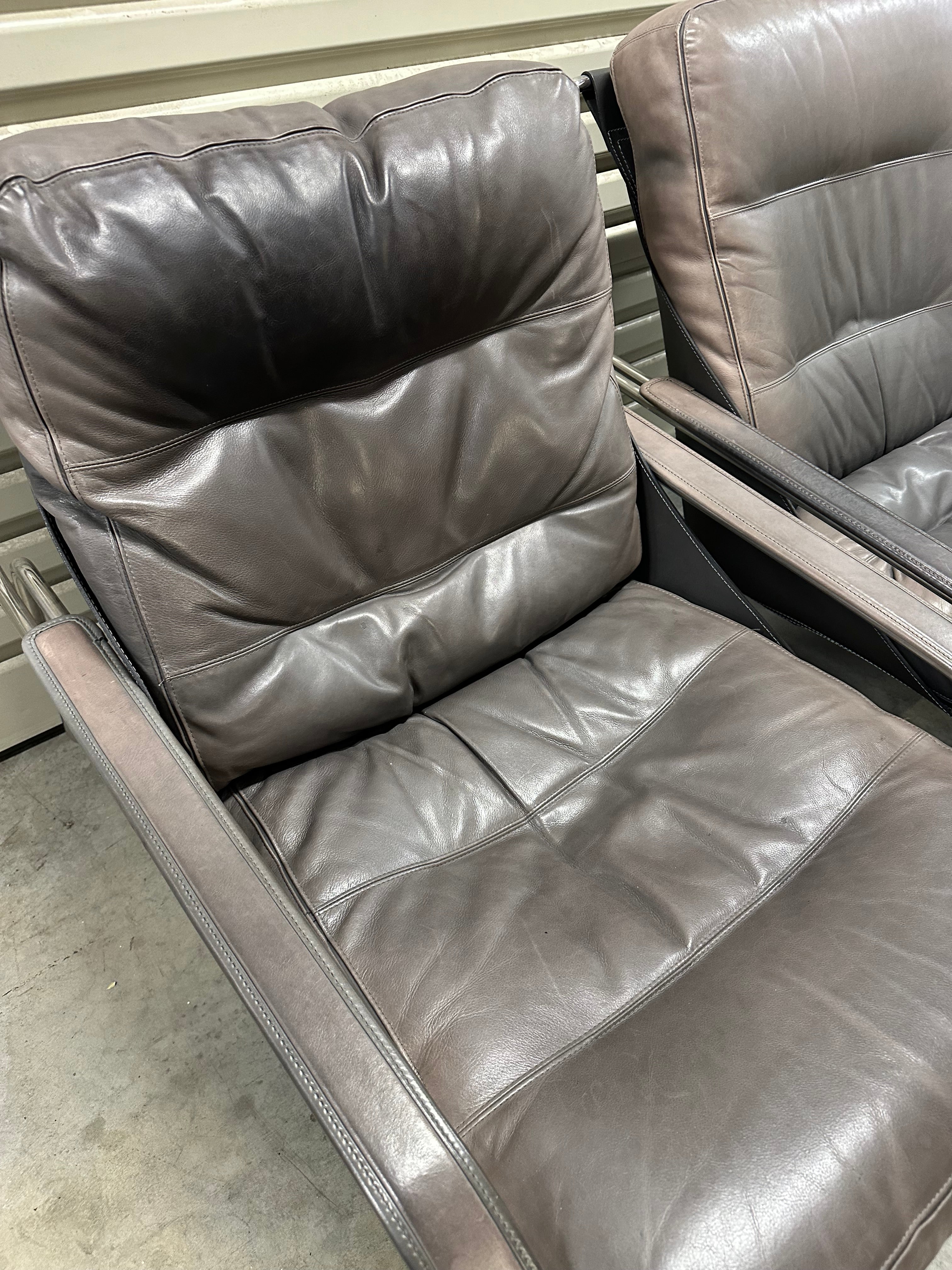 Marco Zanuso for Zanotta Brown Leather Maggiolina Lounge Chair & Footstool