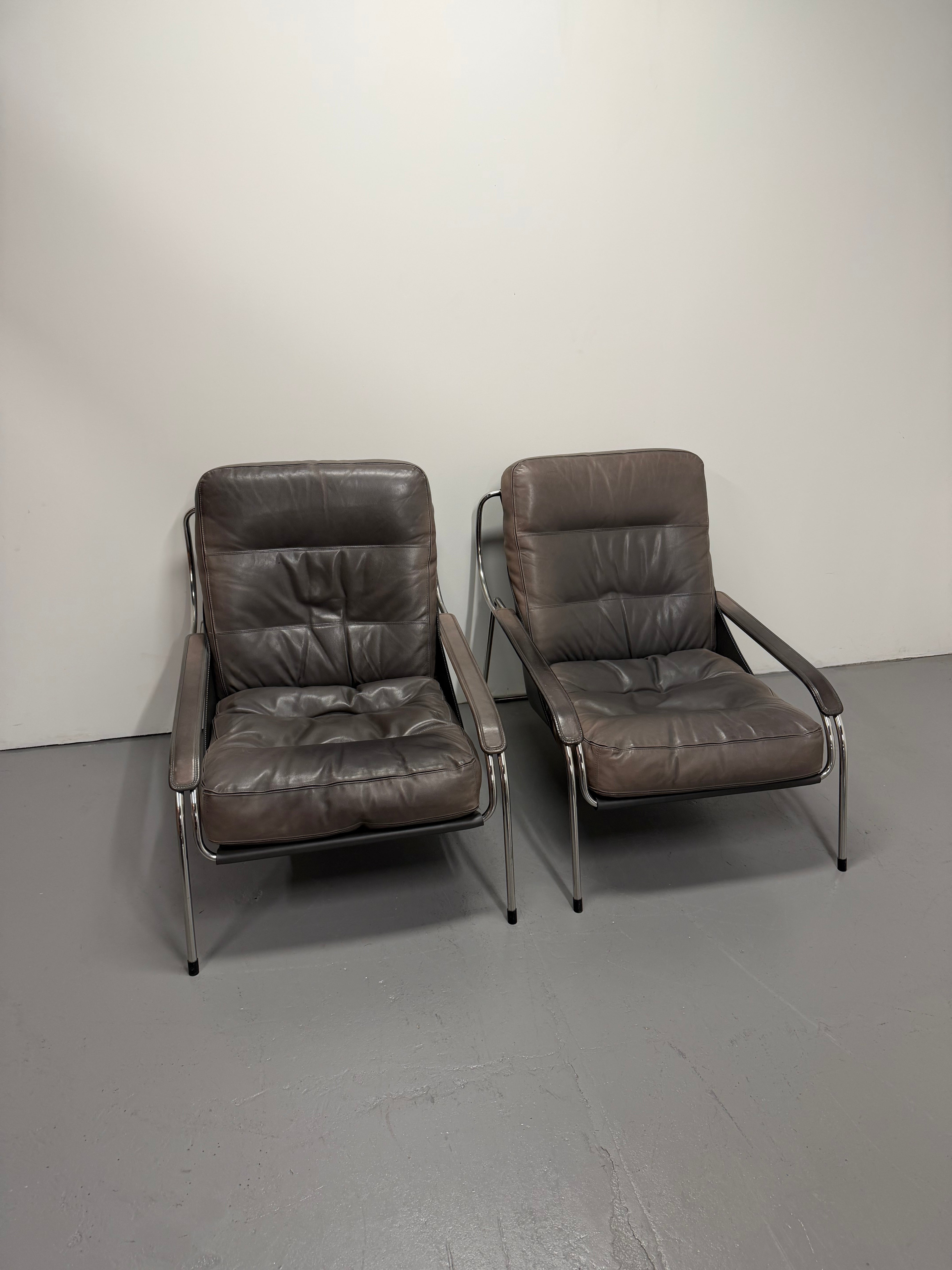 Marco Zanuso for Zanotta Brown Leather Maggiolina Lounge Chair & Footstool