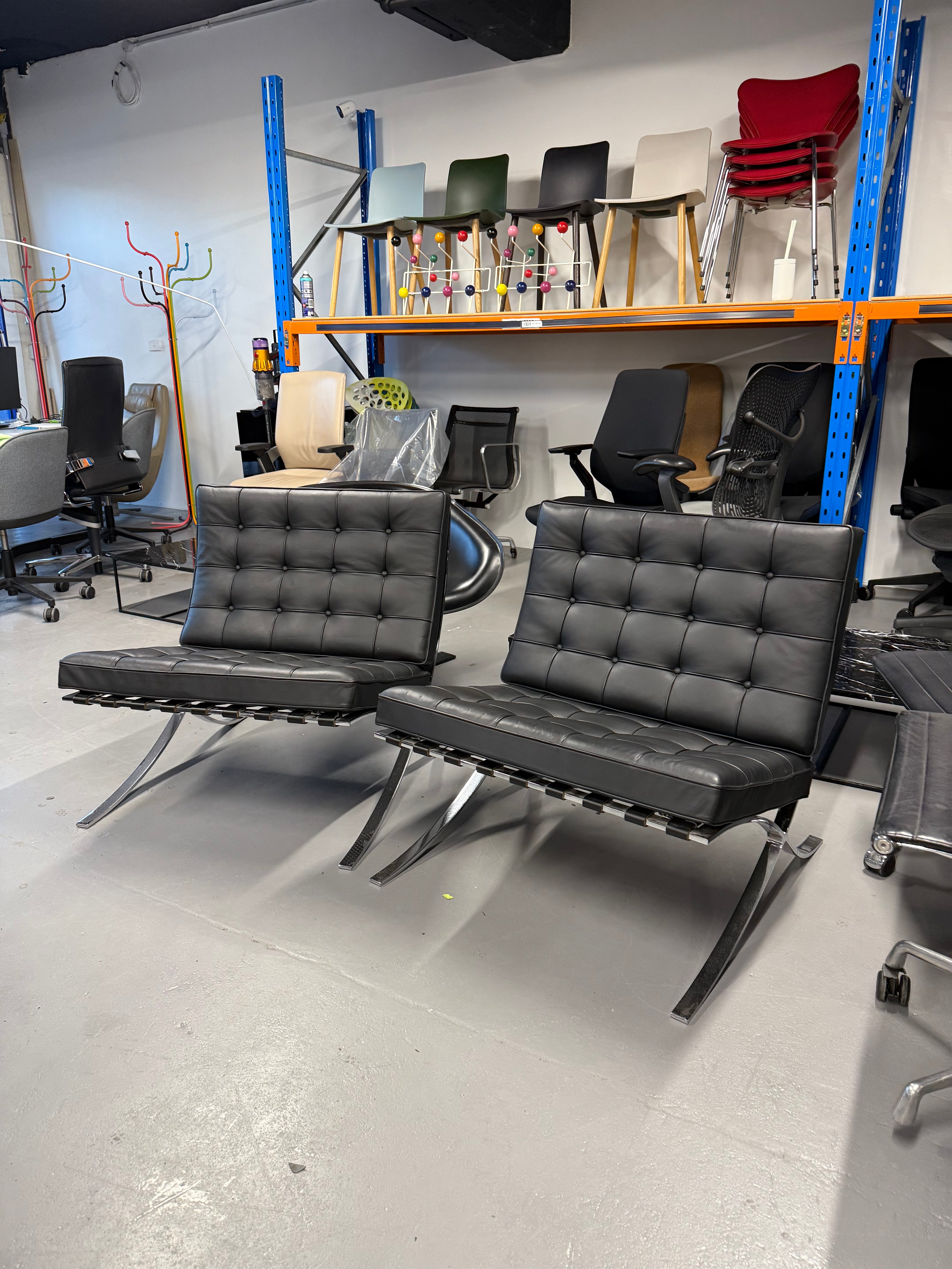 Original Knoll Barcelona Lounge Chair – Chrome Frame, Black Leather