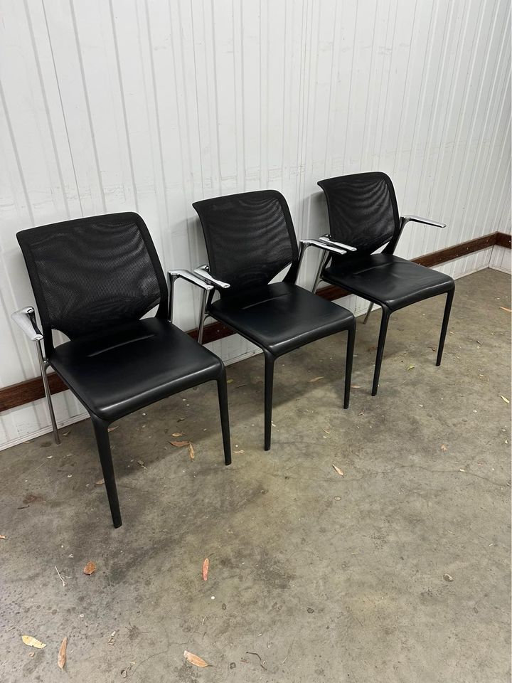 Vitra MedaSlim Stackable Reception Leather Chair with Chrome Armrests- set of 3