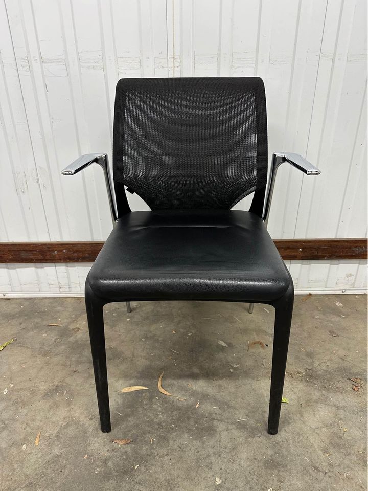 Vitra MedaSlim Stackable Reception Leather Chair with Chrome Armrests- set of 3