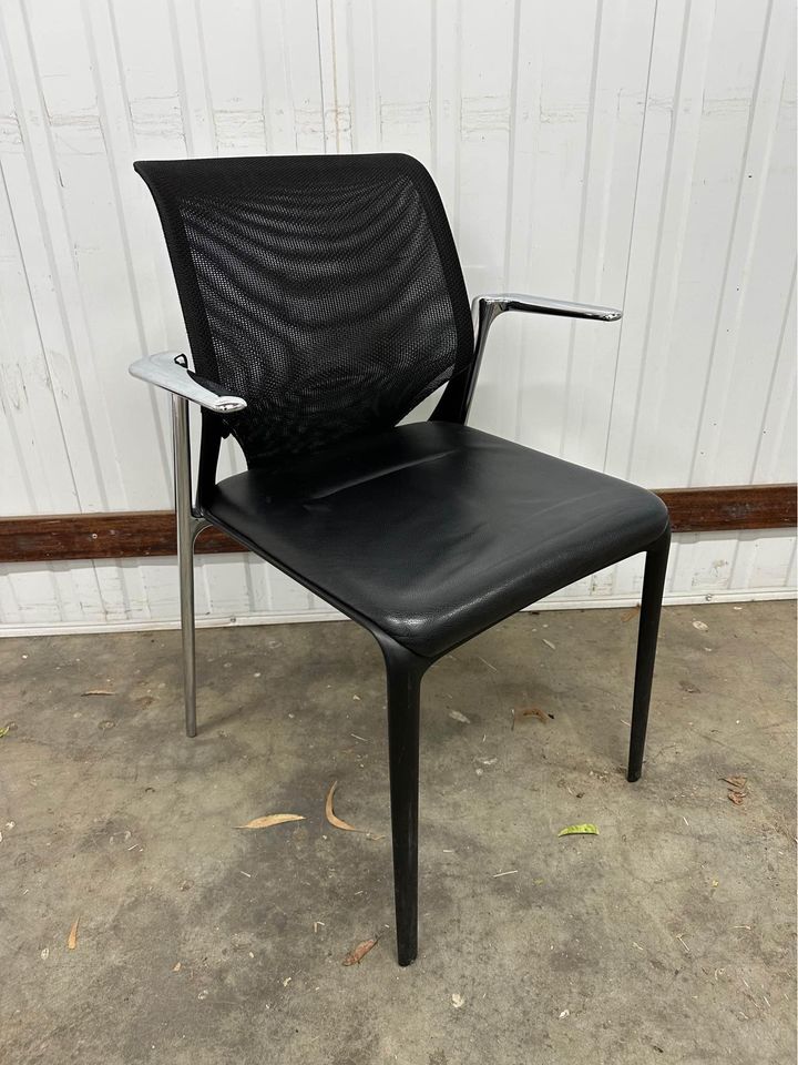 Vitra MedaSlim Stackable Reception Leather Chair with Chrome Armrests- set of 3