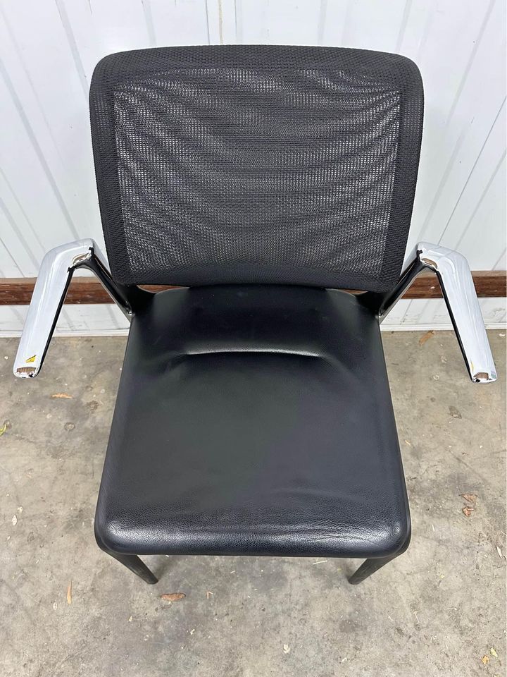 Vitra MedaSlim Stackable Reception Leather Chair with Chrome Armrests- set of 3