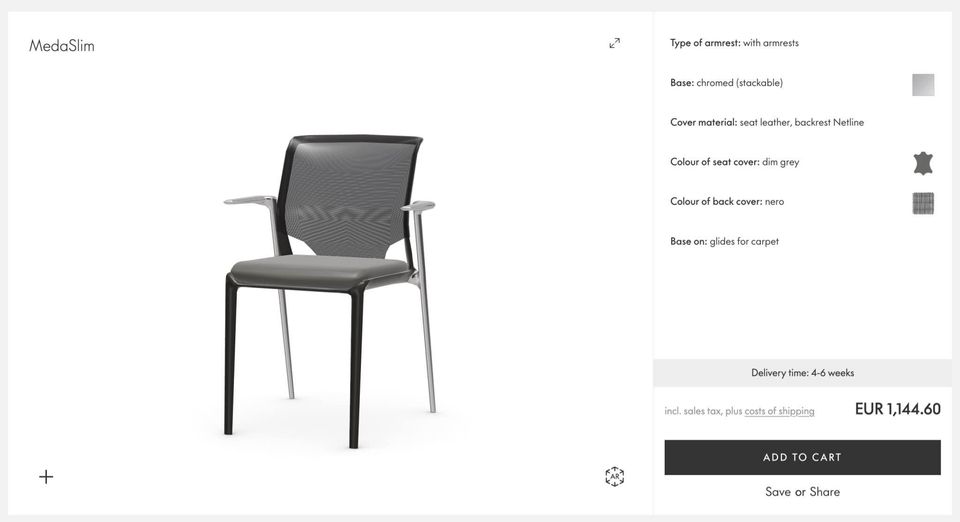 Vitra MedaSlim Stackable Reception Leather Chair with Chrome Armrests- set of 3