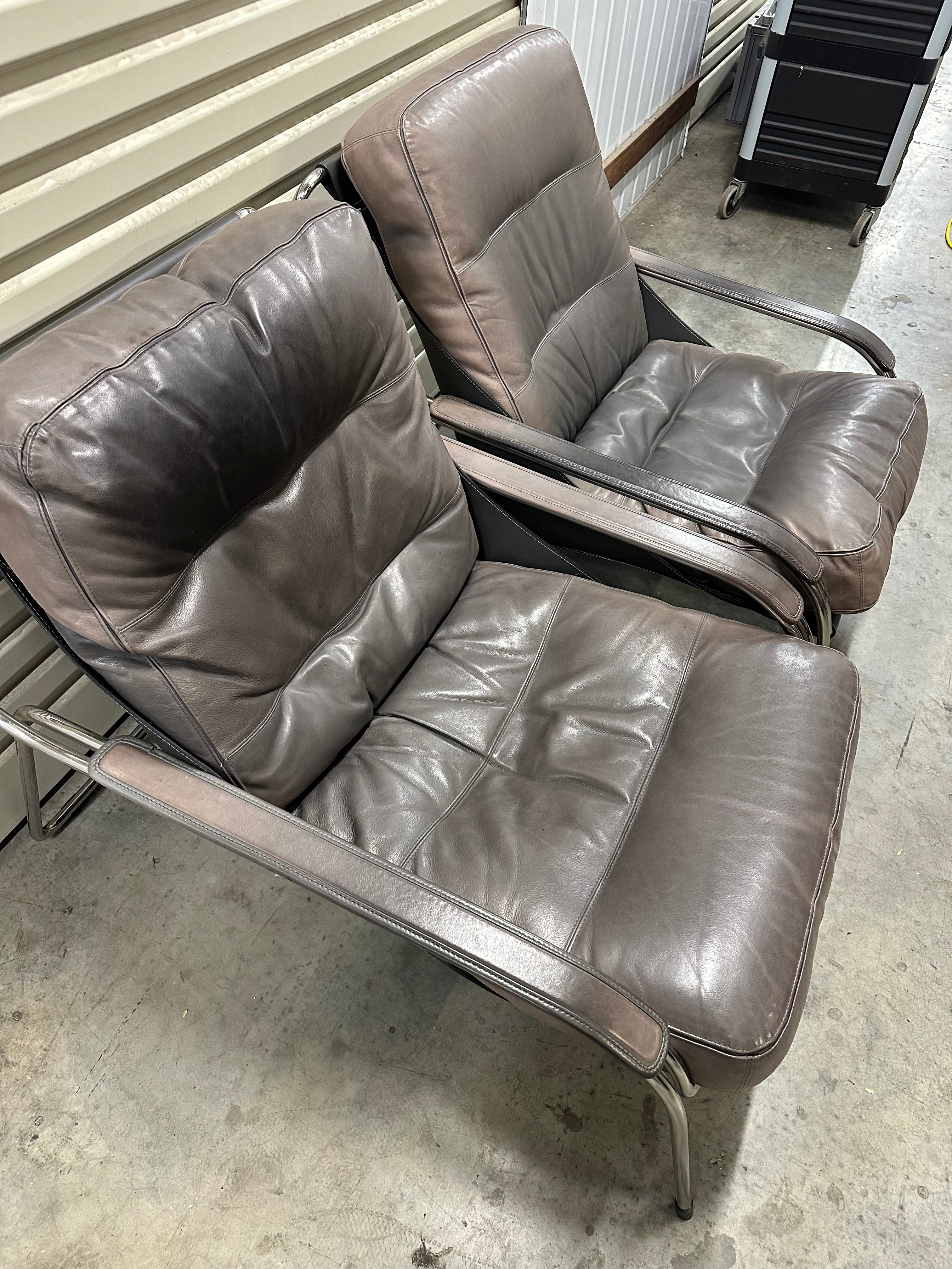 Marco Zanuso for Zanotta Brown Leather Maggiolina Lounge Chair & Footstool