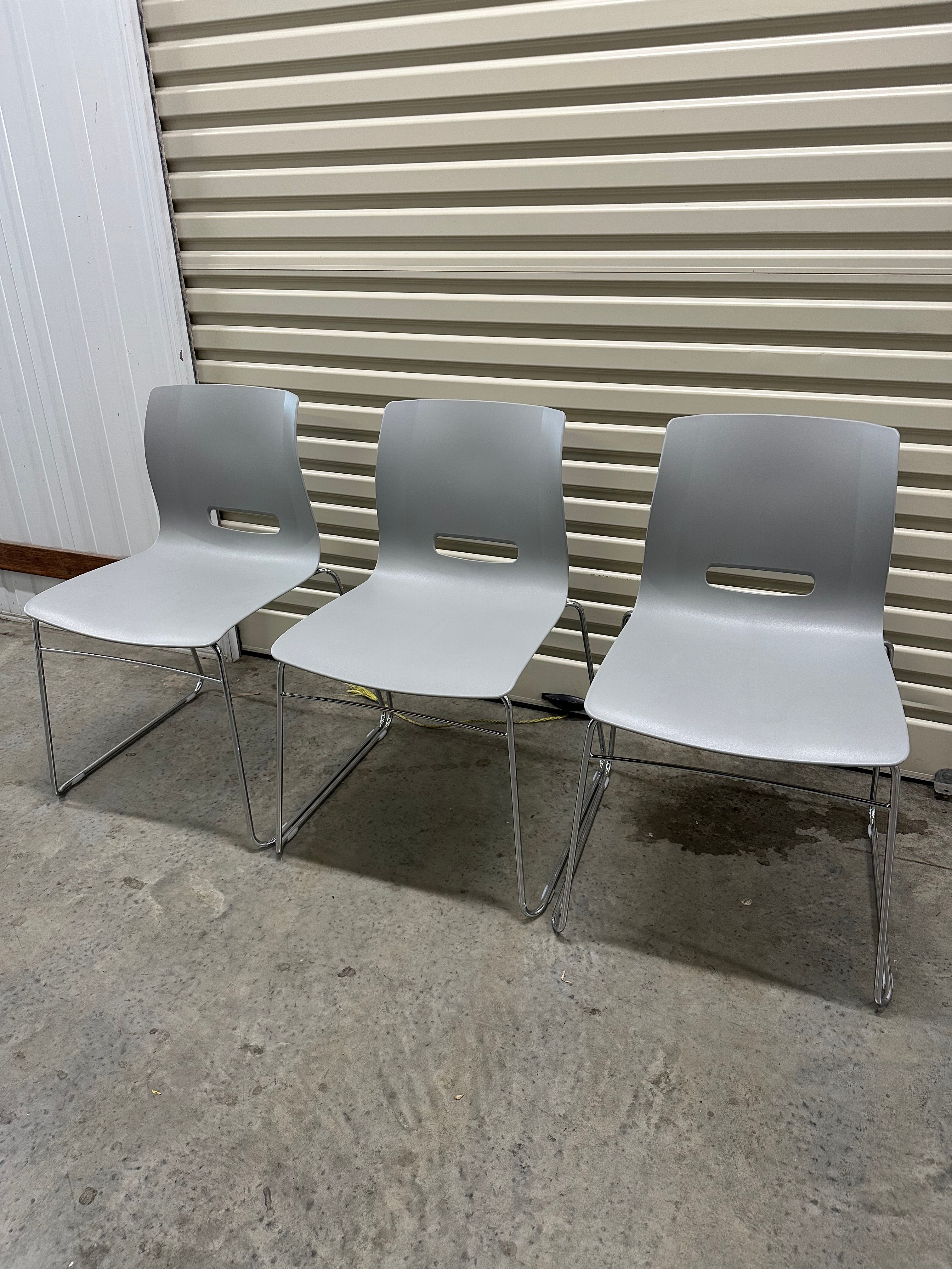 Casper Chair by Allermuir – Grey Plastic with Chrome Sled Base