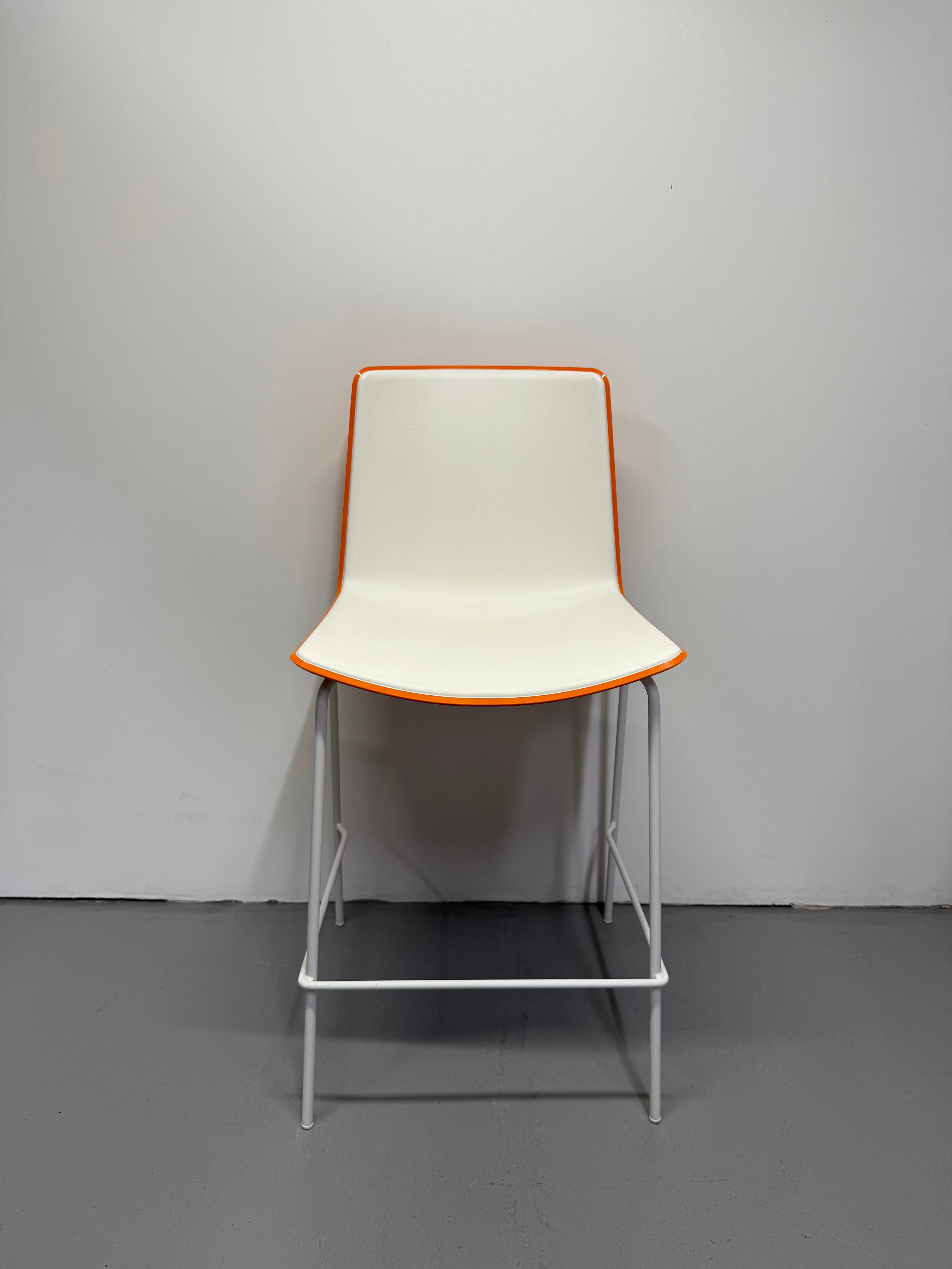 Pedrali Tweet Barstool - Orange & White with White Frame