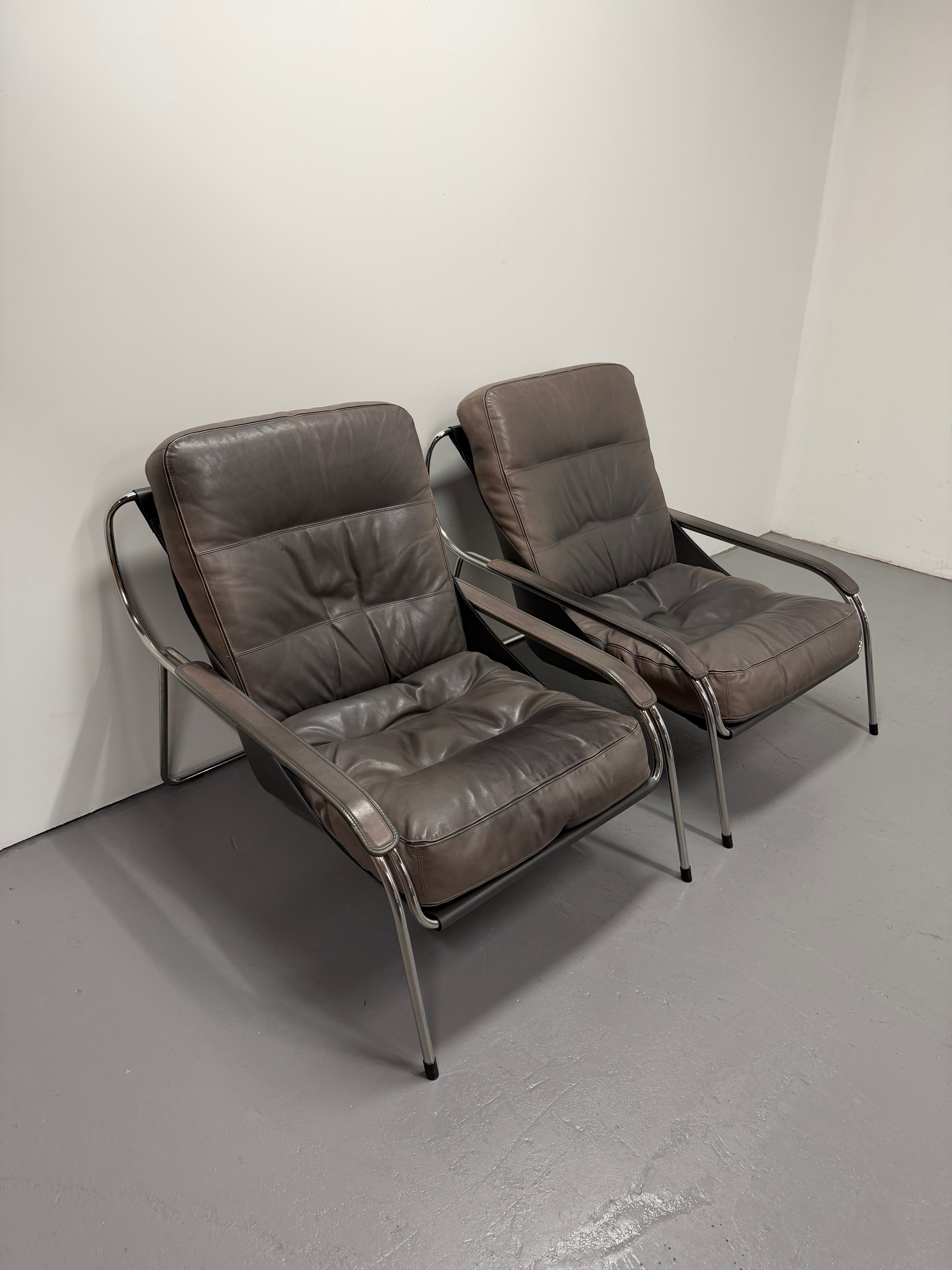 Marco Zanuso for Zanotta Brown Leather Maggiolina Lounge Chair & Footstool