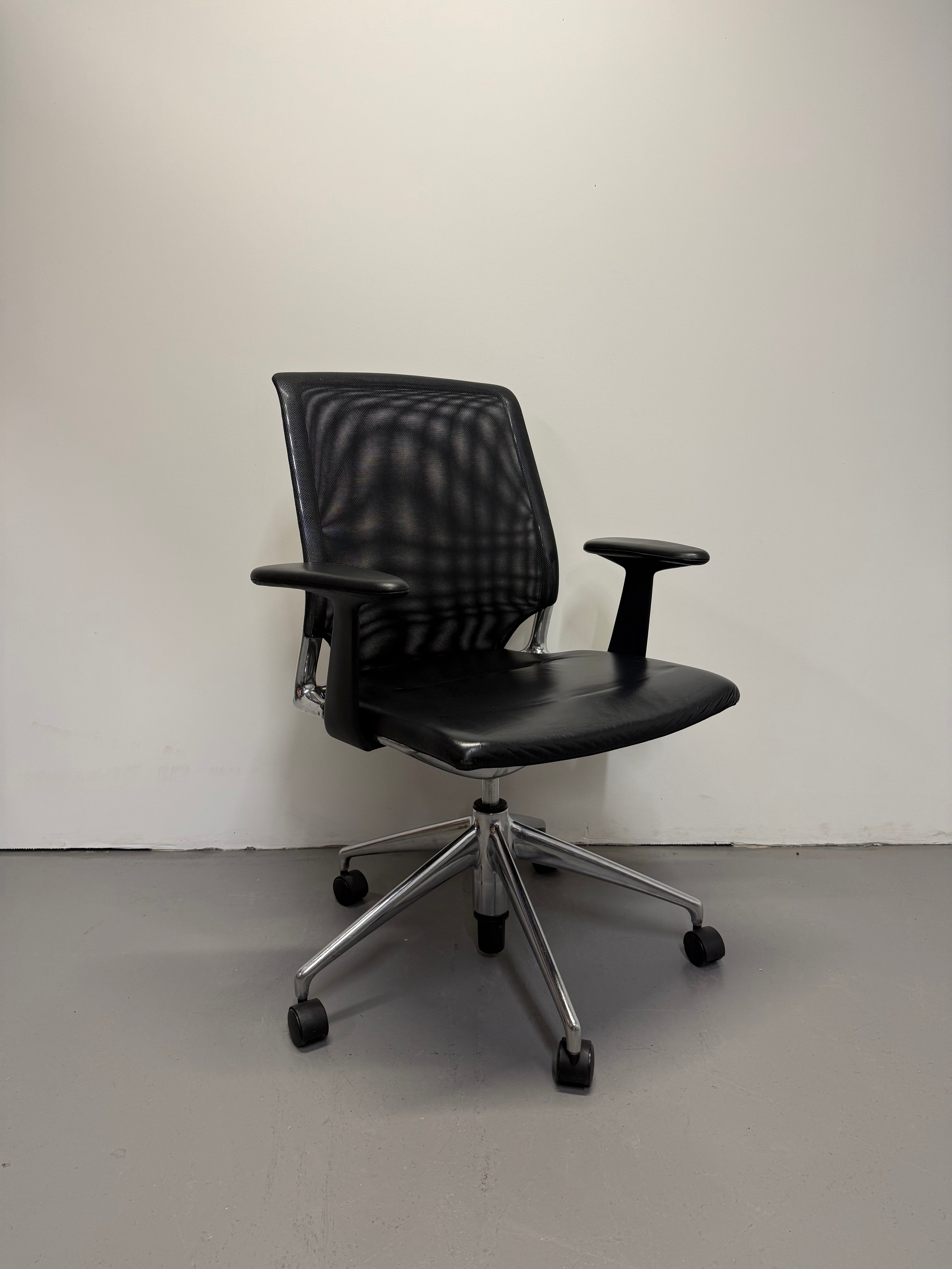 Vitra Meda Chair - Black Leather Seat & Mesh Back