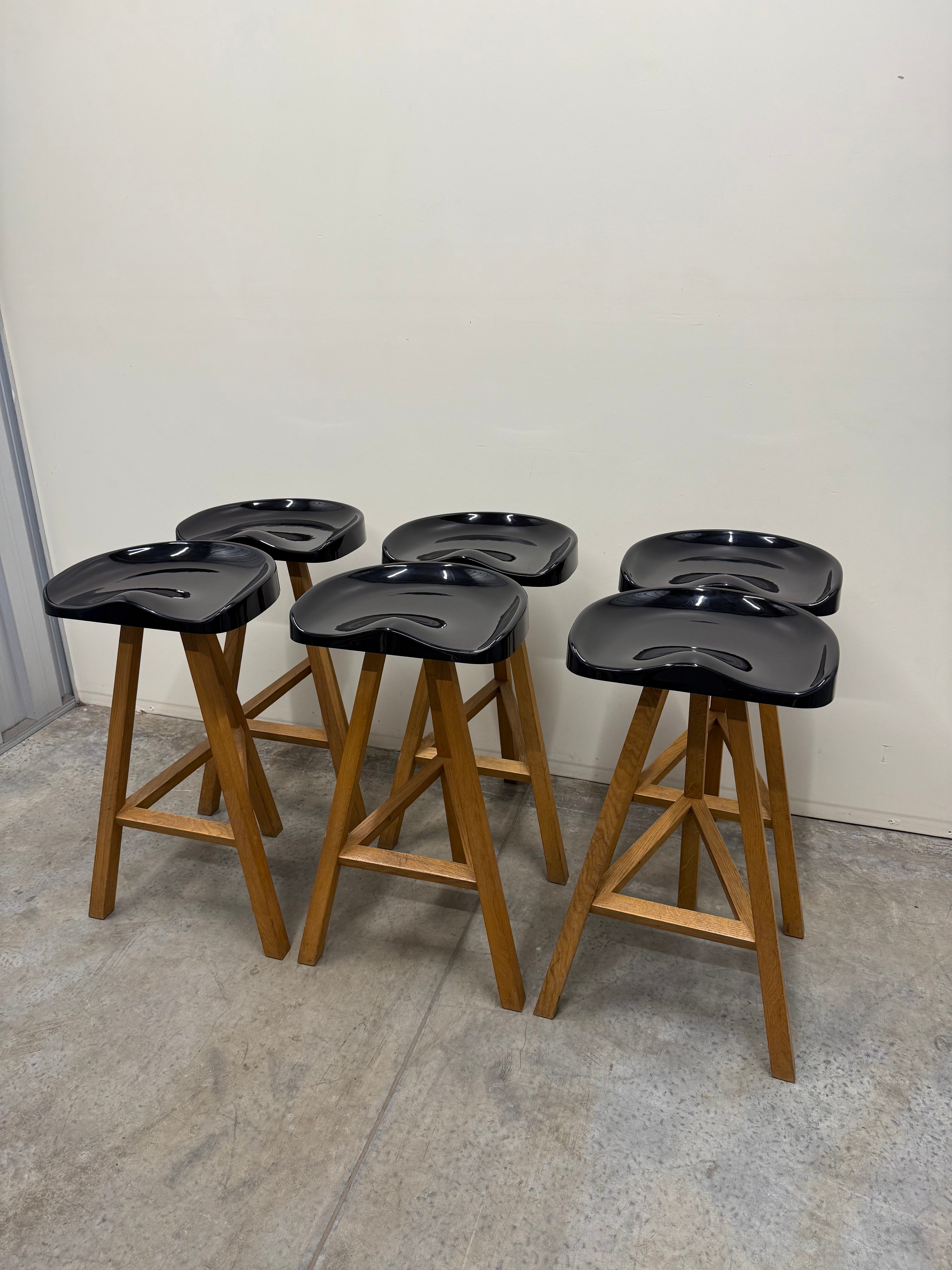 Heidi Bar Stool by Established & Sons – Black Saddle Seat with Solid Oak Base