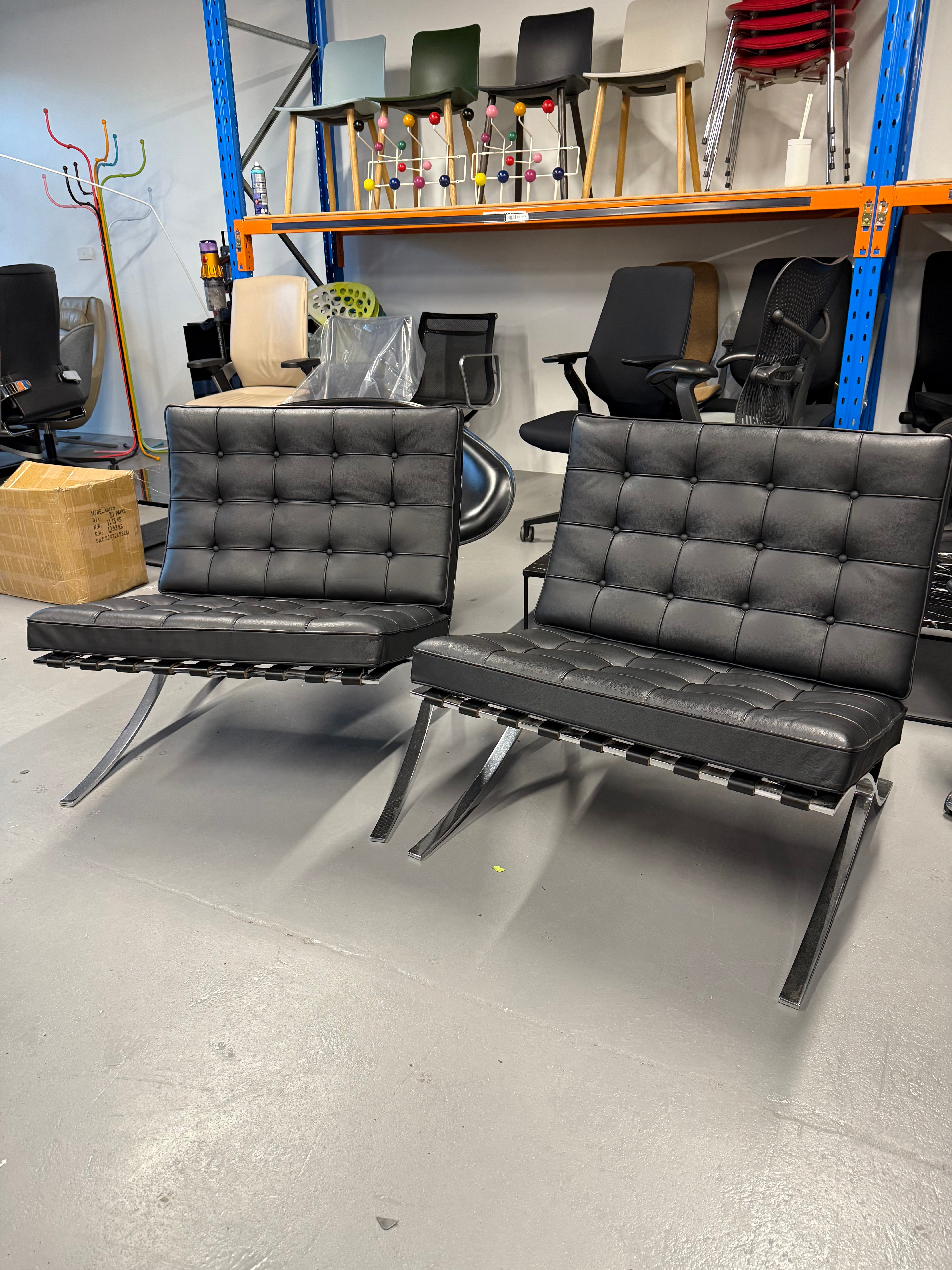 Original Knoll Barcelona Lounge Chair – Chrome Frame, Black Leather