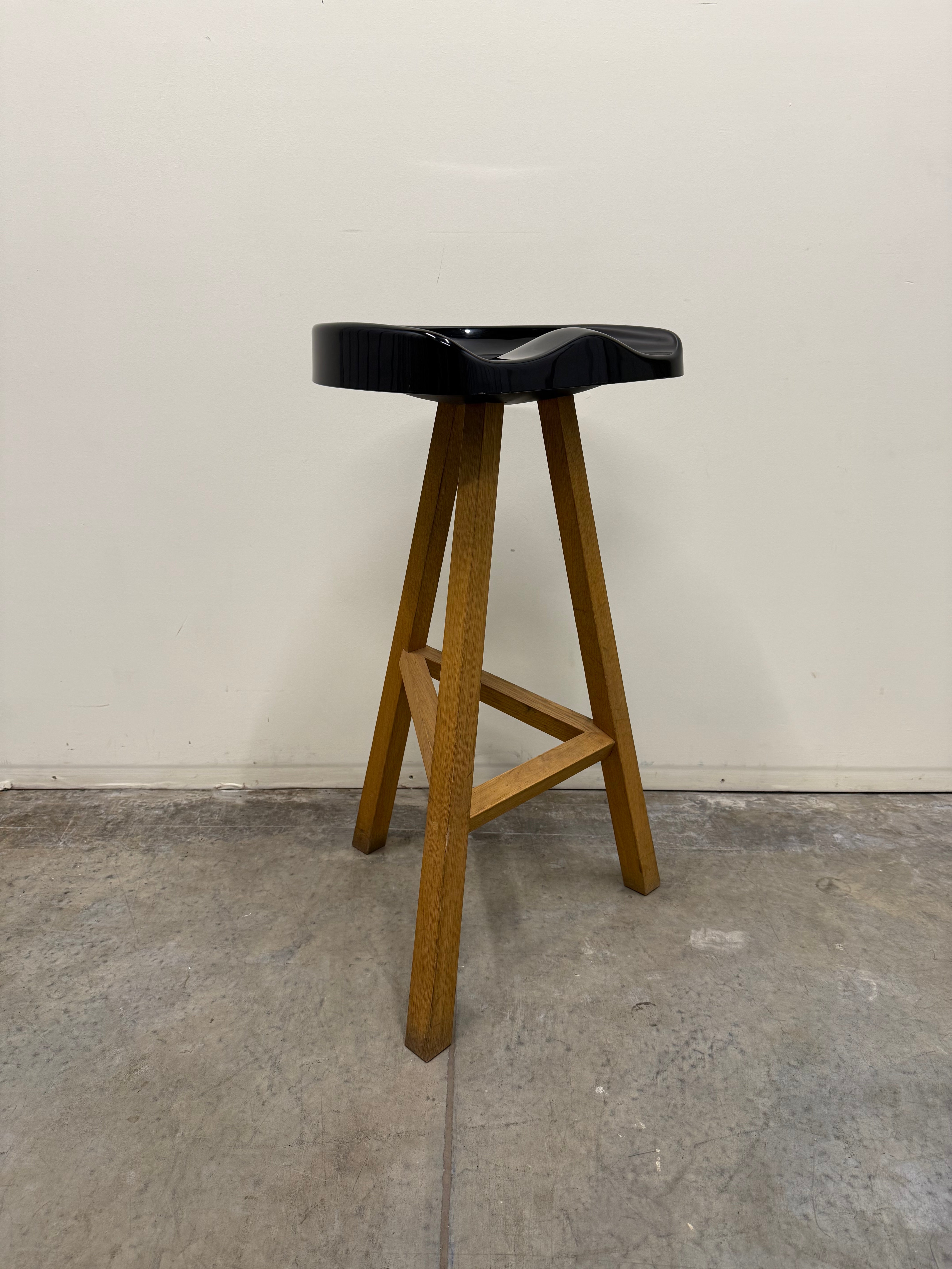 Heidi Bar Stool by Established & Sons – Black Saddle Seat with Solid Oak Base