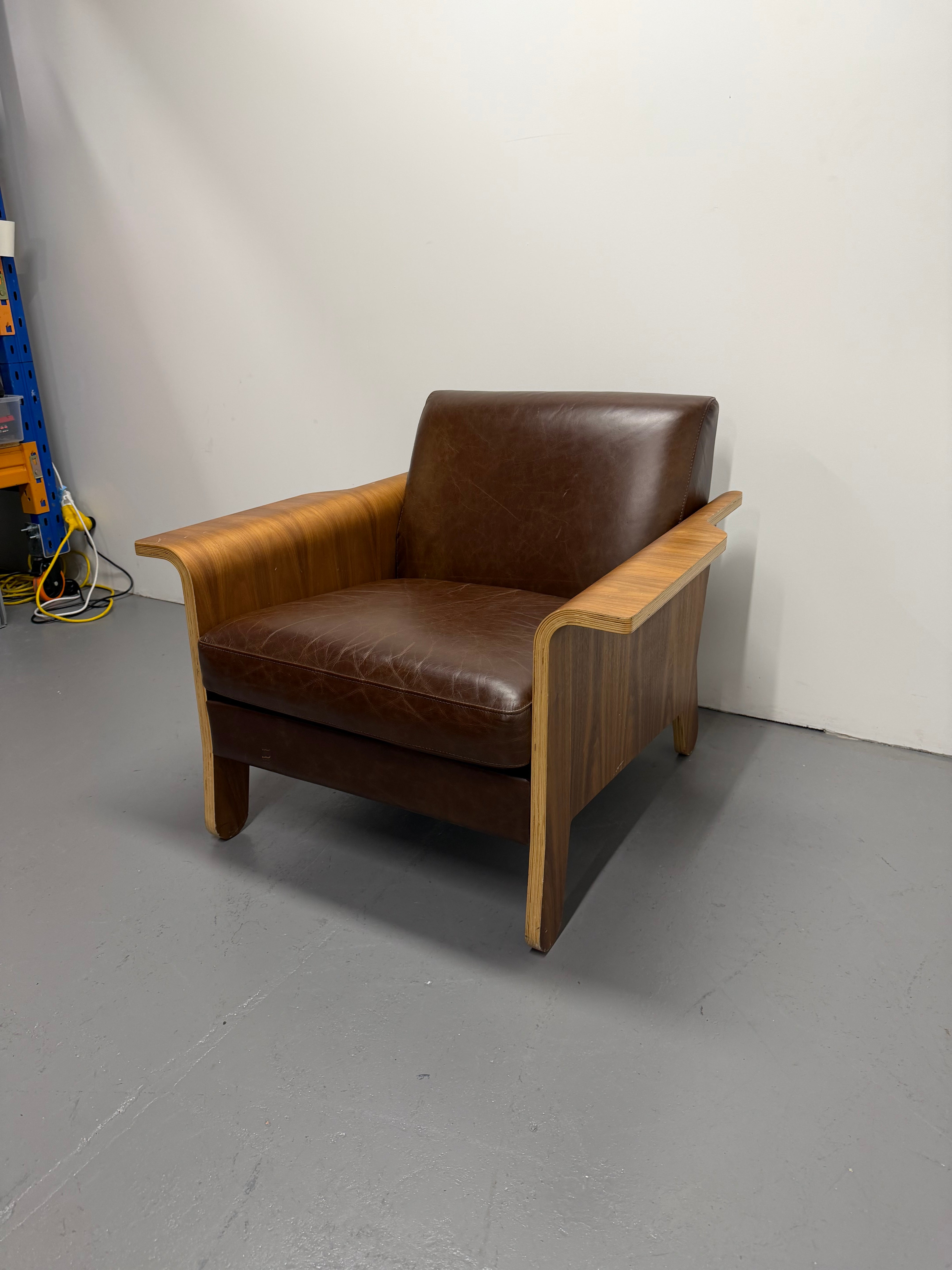 Gus Lodge Chair – Brown Leather & Walnut