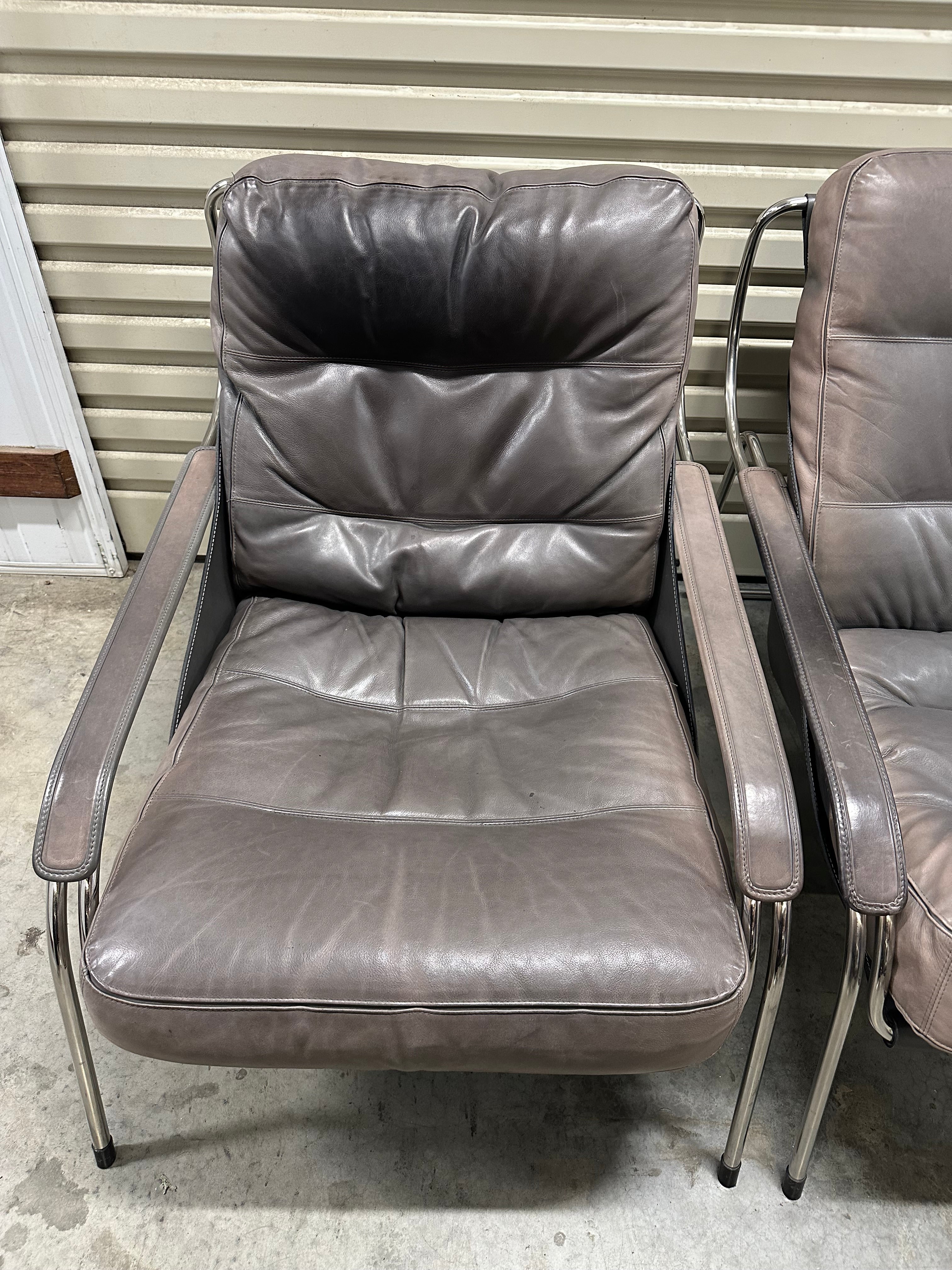 Marco Zanuso for Zanotta Brown Leather Maggiolina Lounge Chair & Footstool