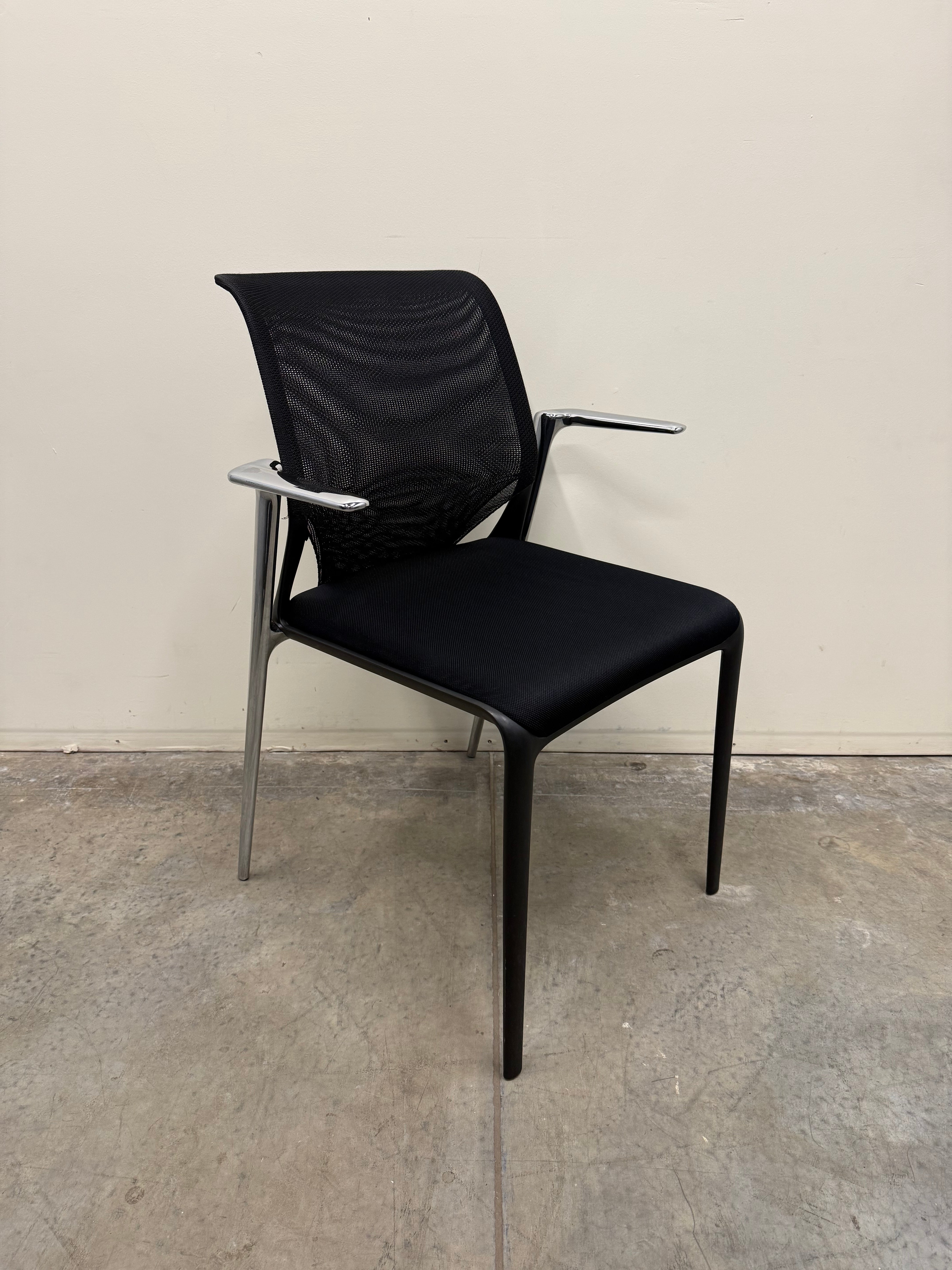 Vitra MedaSlim Chair – Black Mesh Back with Chrome Armrests