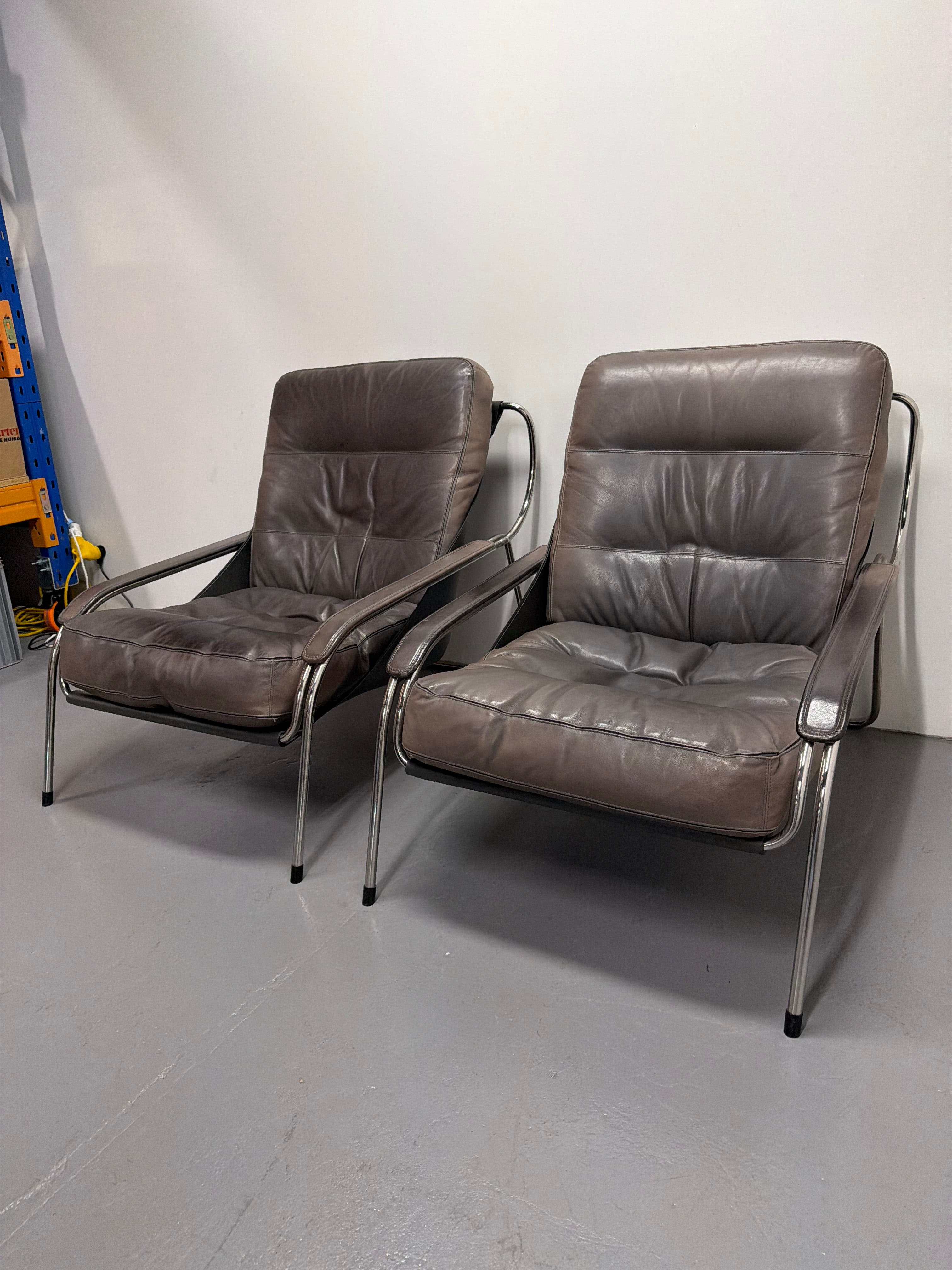 Marco Zanuso for Zanotta Brown Leather Maggiolina Lounge Chair & Footstool