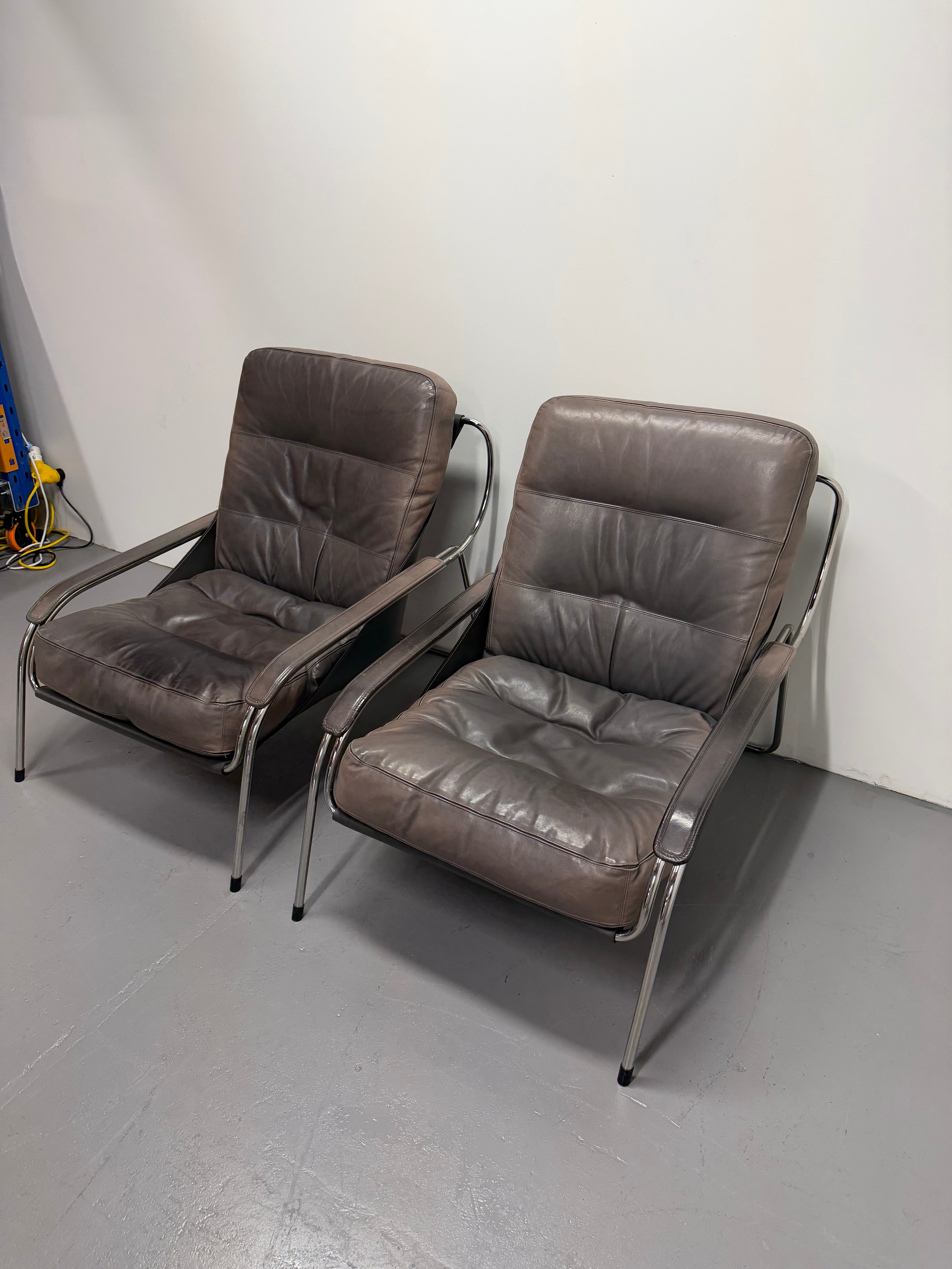 Marco Zanuso for Zanotta Brown Leather Maggiolina Lounge Chair & Footstool