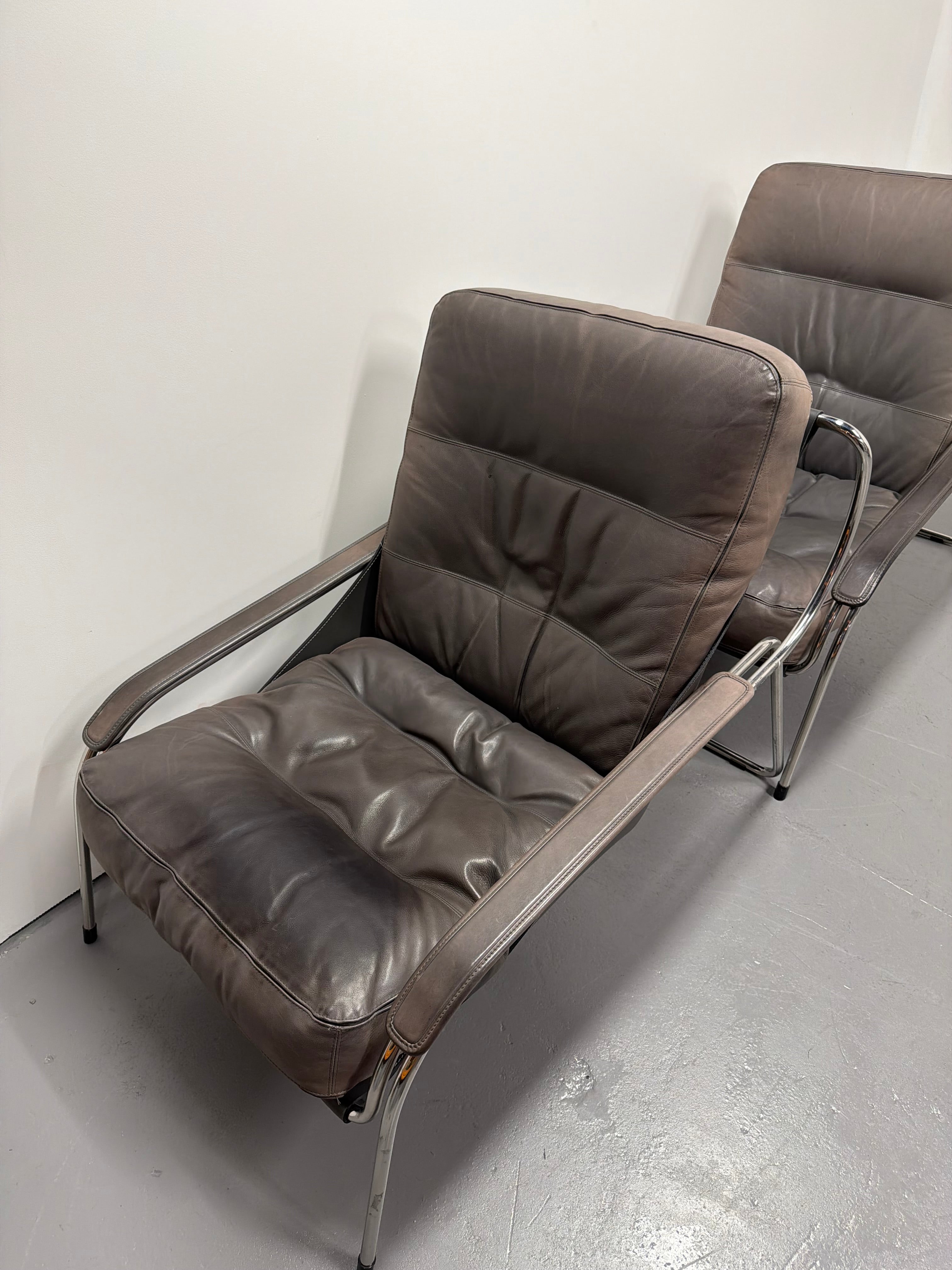 Marco Zanuso for Zanotta Brown Leather Maggiolina Lounge Chair & Footstool