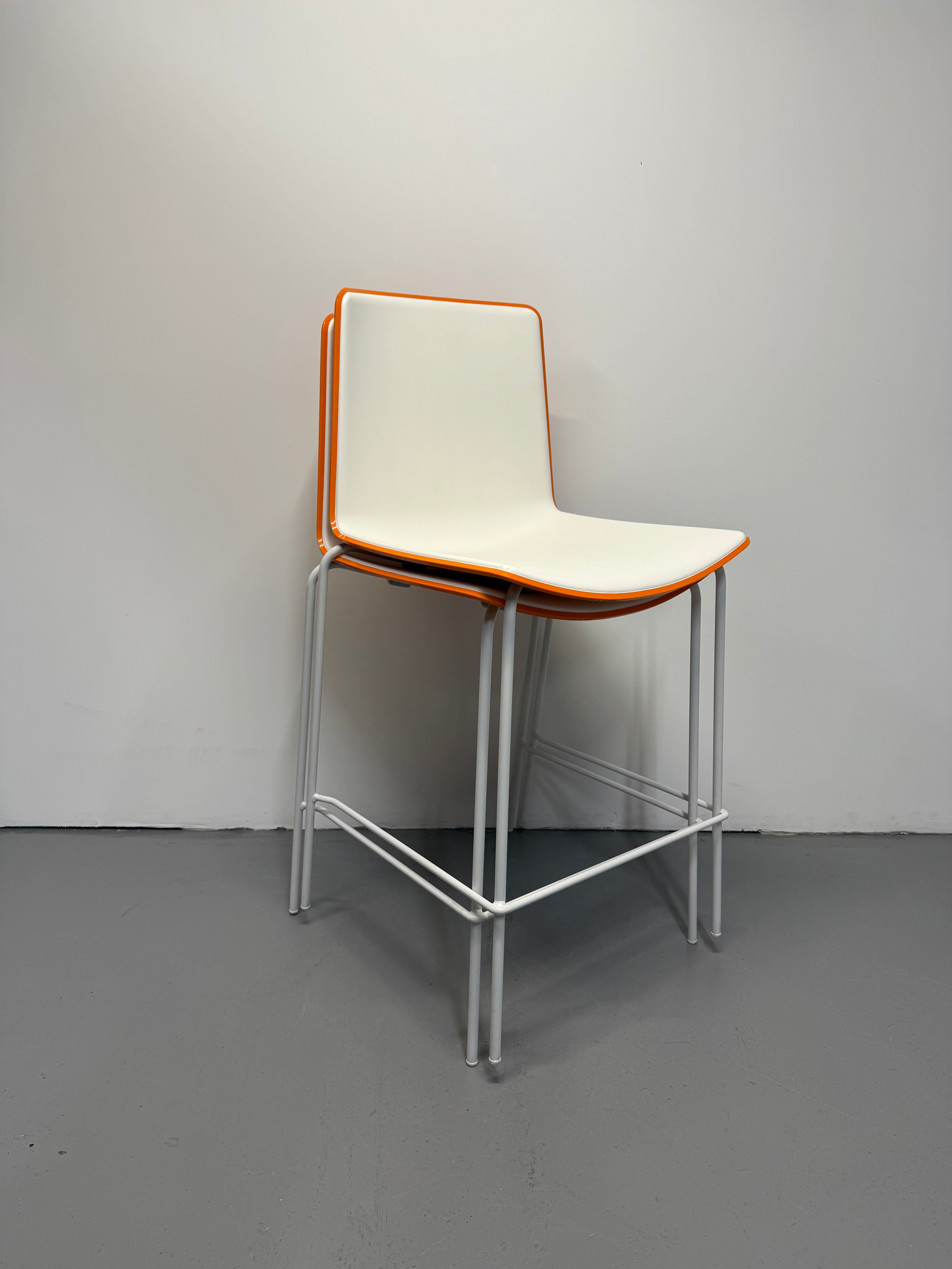 Pedrali Tweet Barstool - Orange & White with White Frame