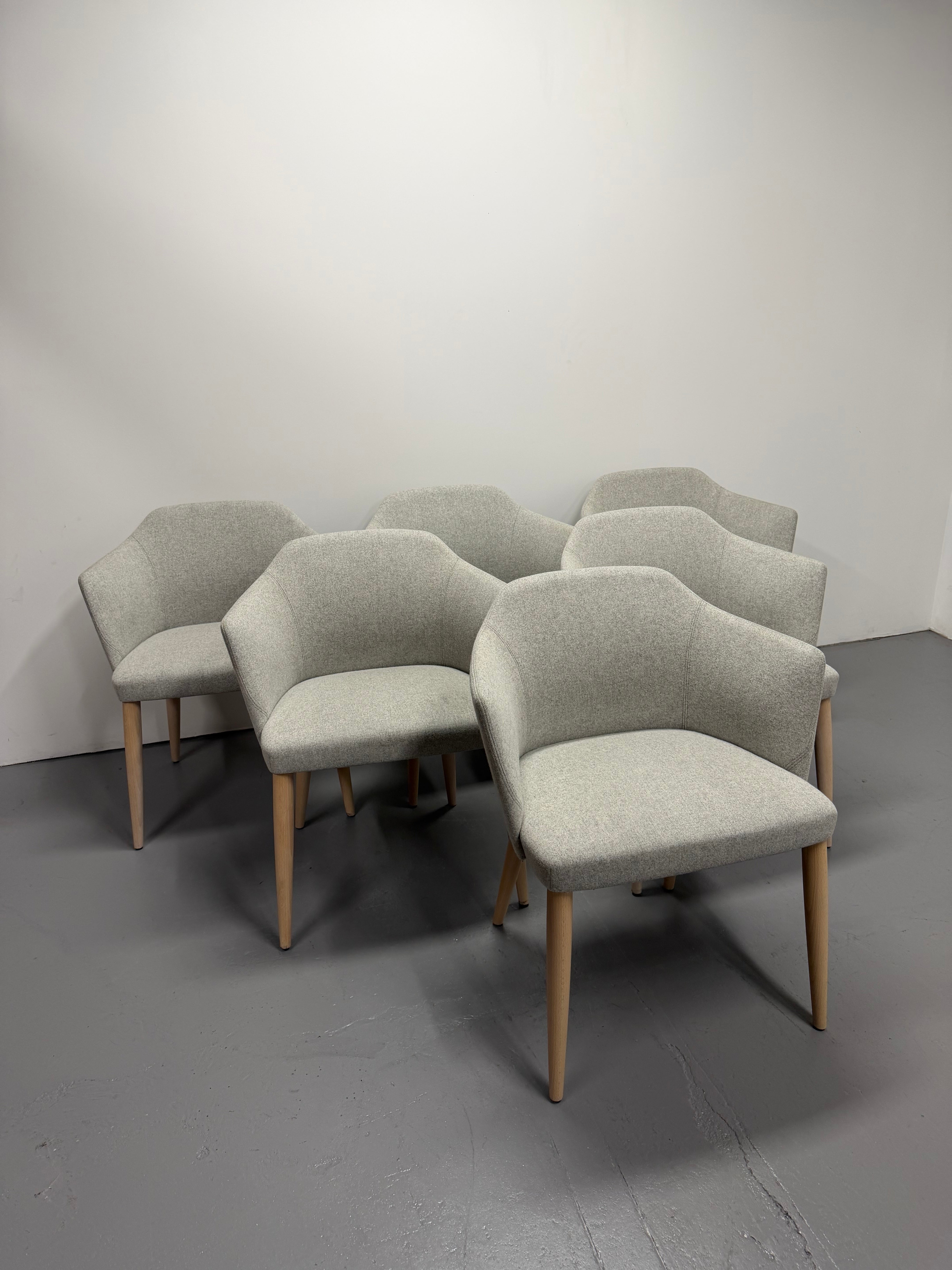 Crassevig Upholstered Armchair – Light Grey Fabric & Timber Legs - Made in Italy