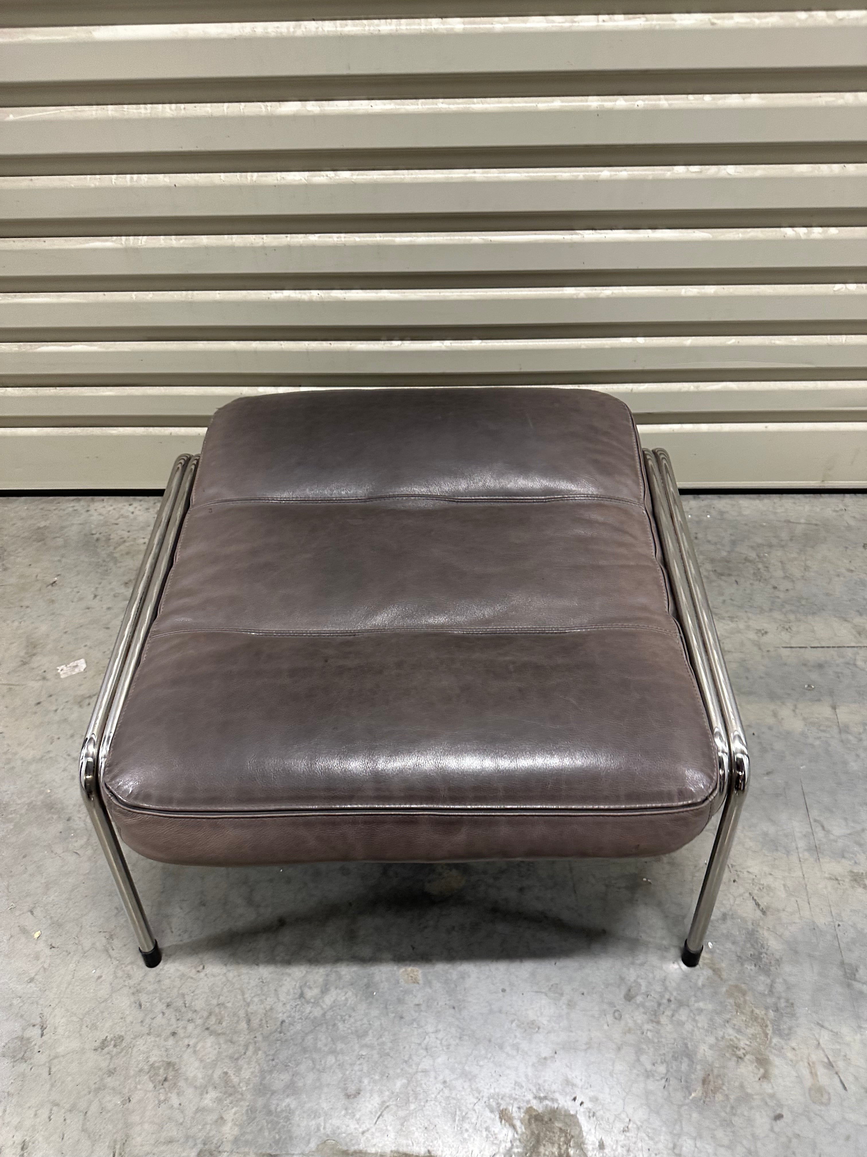 Marco Zanuso for Zanotta Brown Leather Maggiolina Lounge Chair & Footstool