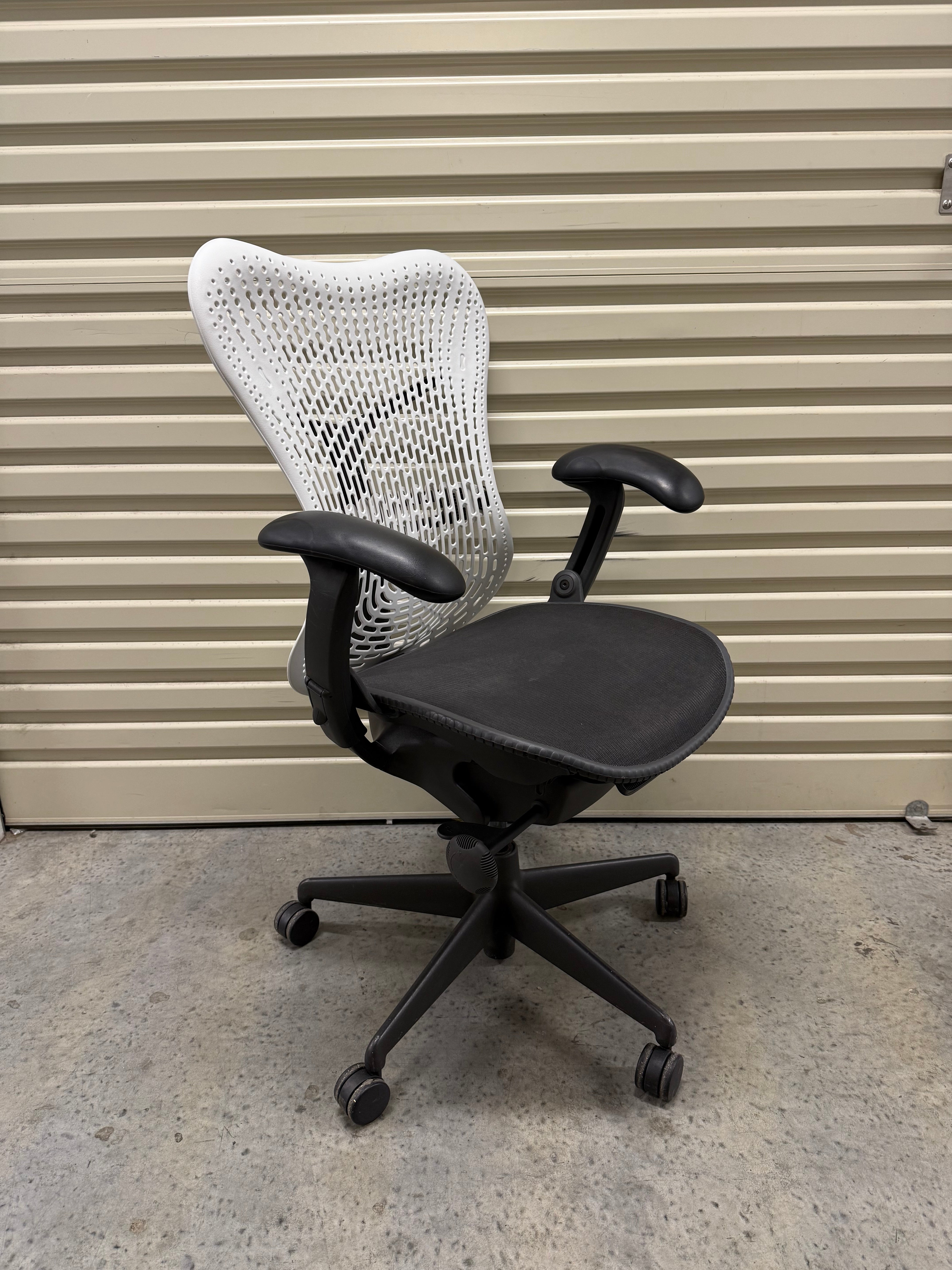 Herman Miller Mirra Chair - Armrest – Custom Build (New Alpine White Back, Grey Seat)
