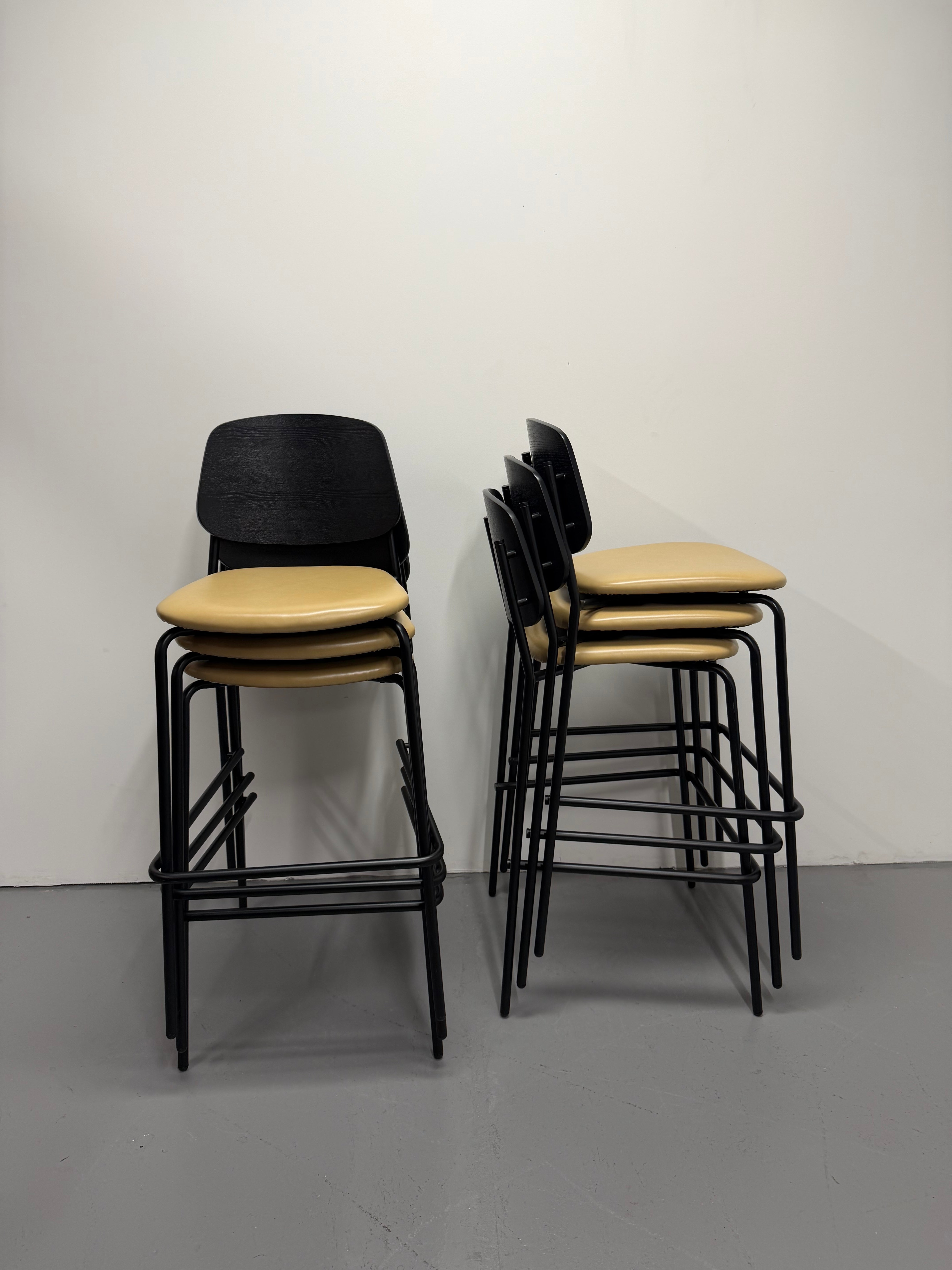 Platform Barstool by m.a.d – Tan Upholstered Seat