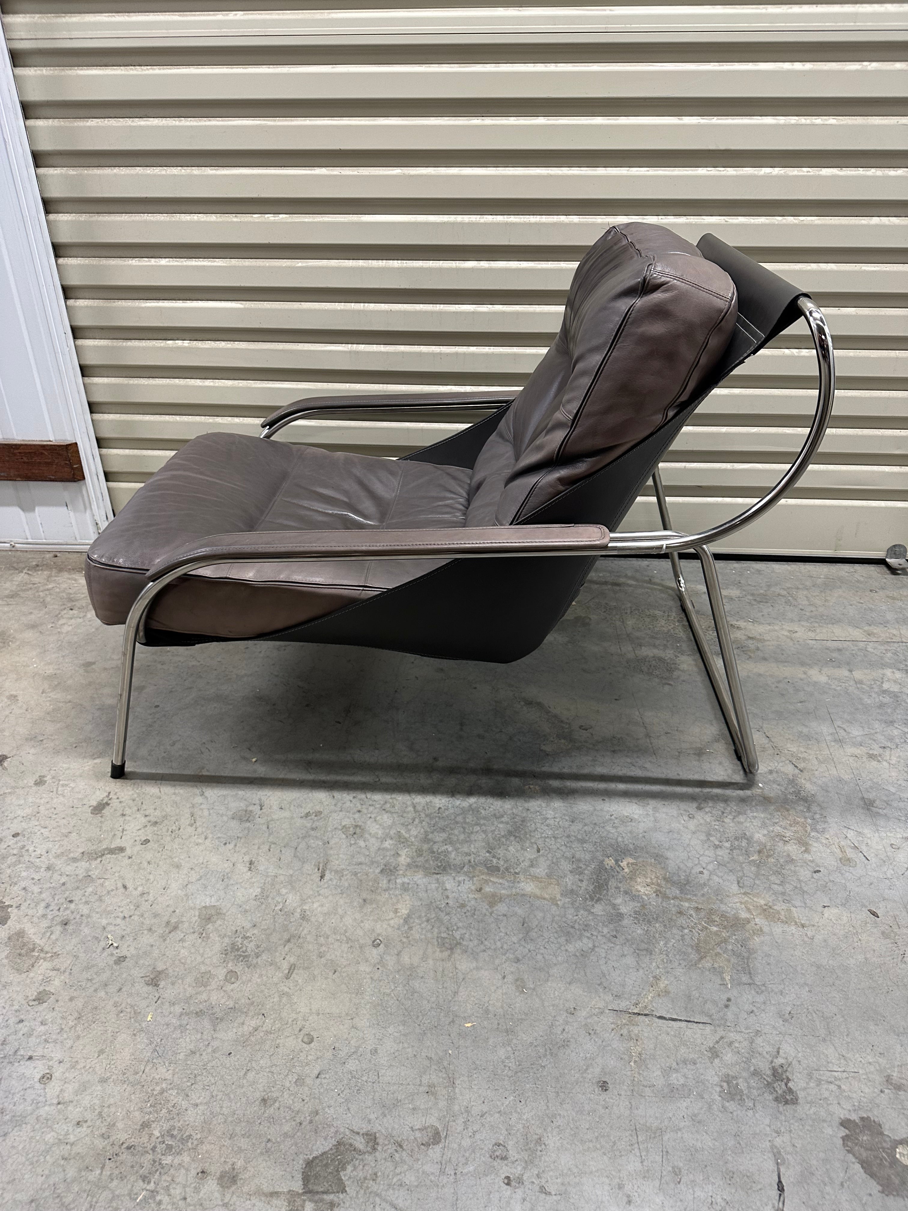 Marco Zanuso for Zanotta Brown Leather Maggiolina Lounge Chair & Footstool