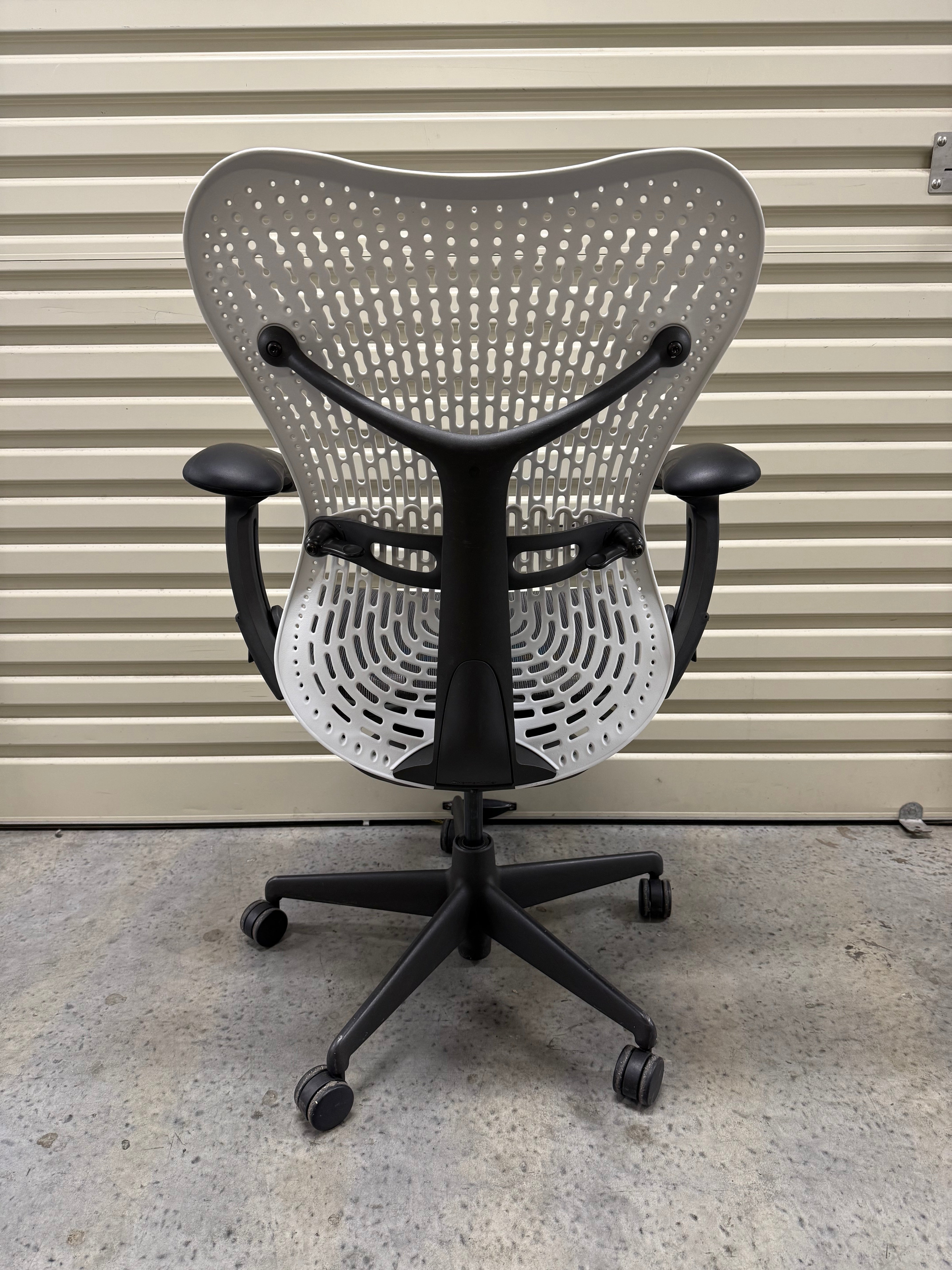Herman Miller Mirra Chair - Armrest – Custom Build (New Alpine White Back, Grey Seat)