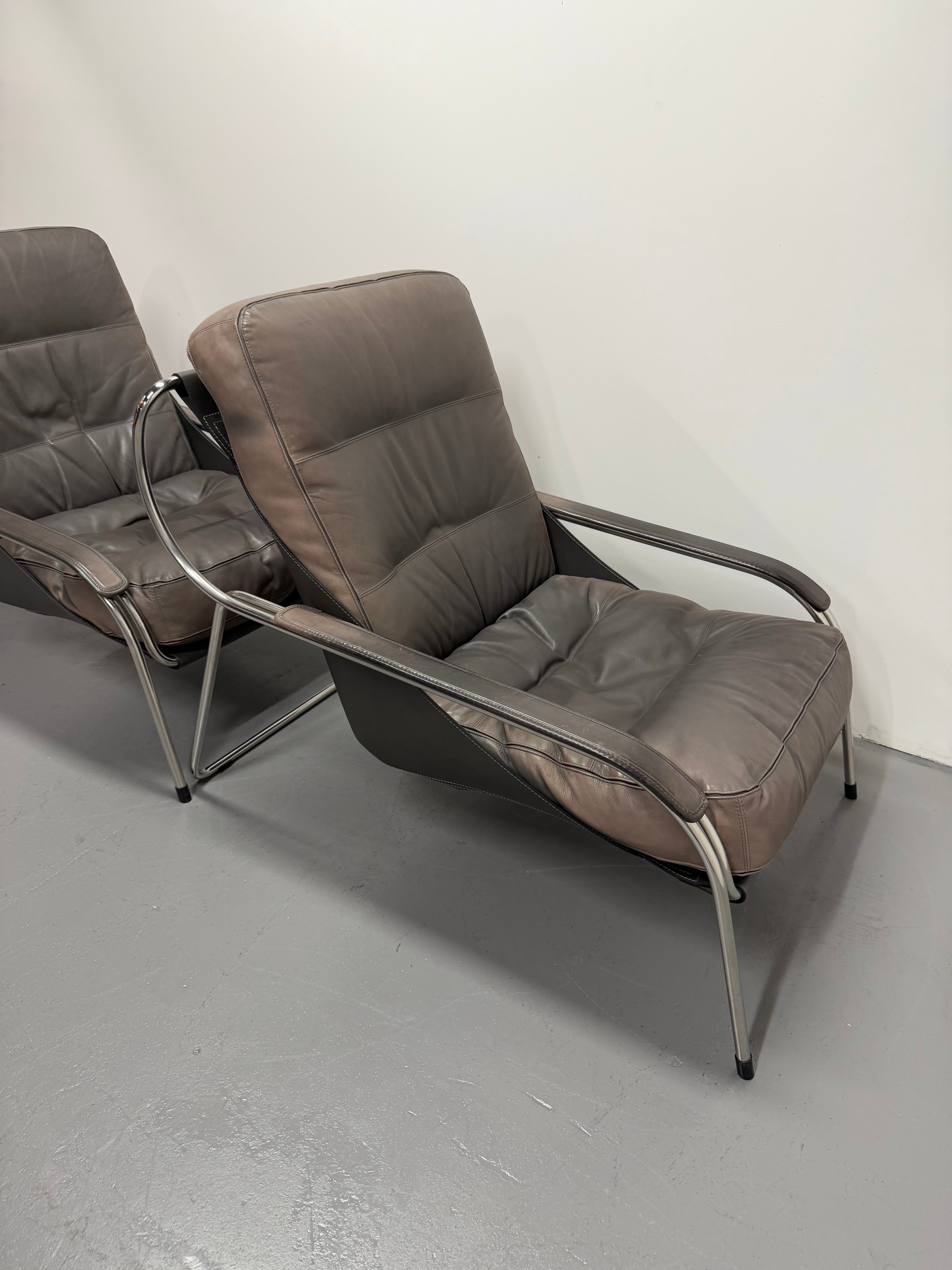 Marco Zanuso for Zanotta Brown Leather Maggiolina Lounge Chair & Footstool