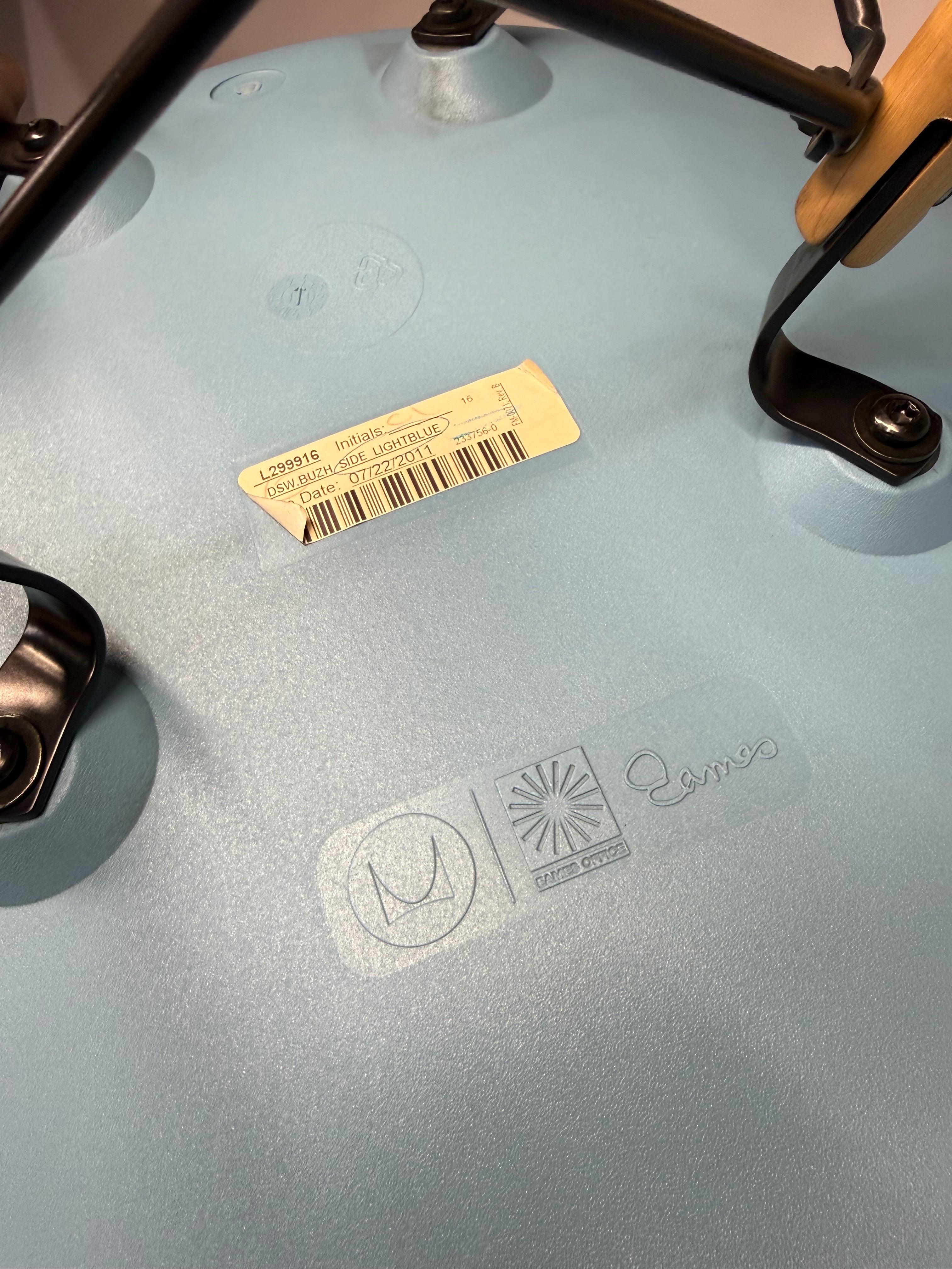 Eames Molded Plastic Side Chair by Herman Miller – Light Blue / Wood Dowel Base