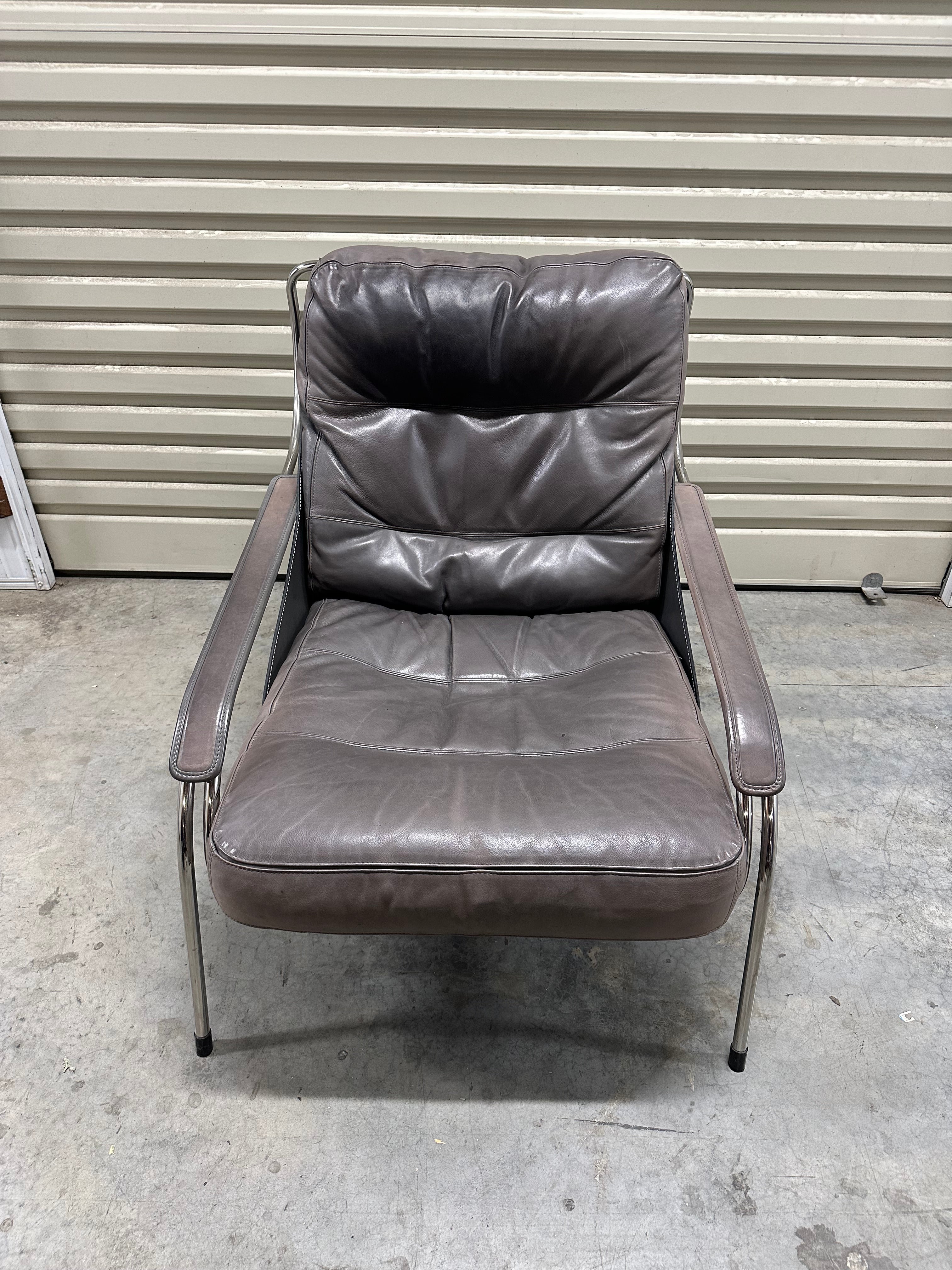 Marco Zanuso for Zanotta Brown Leather Maggiolina Lounge Chair & Footstool