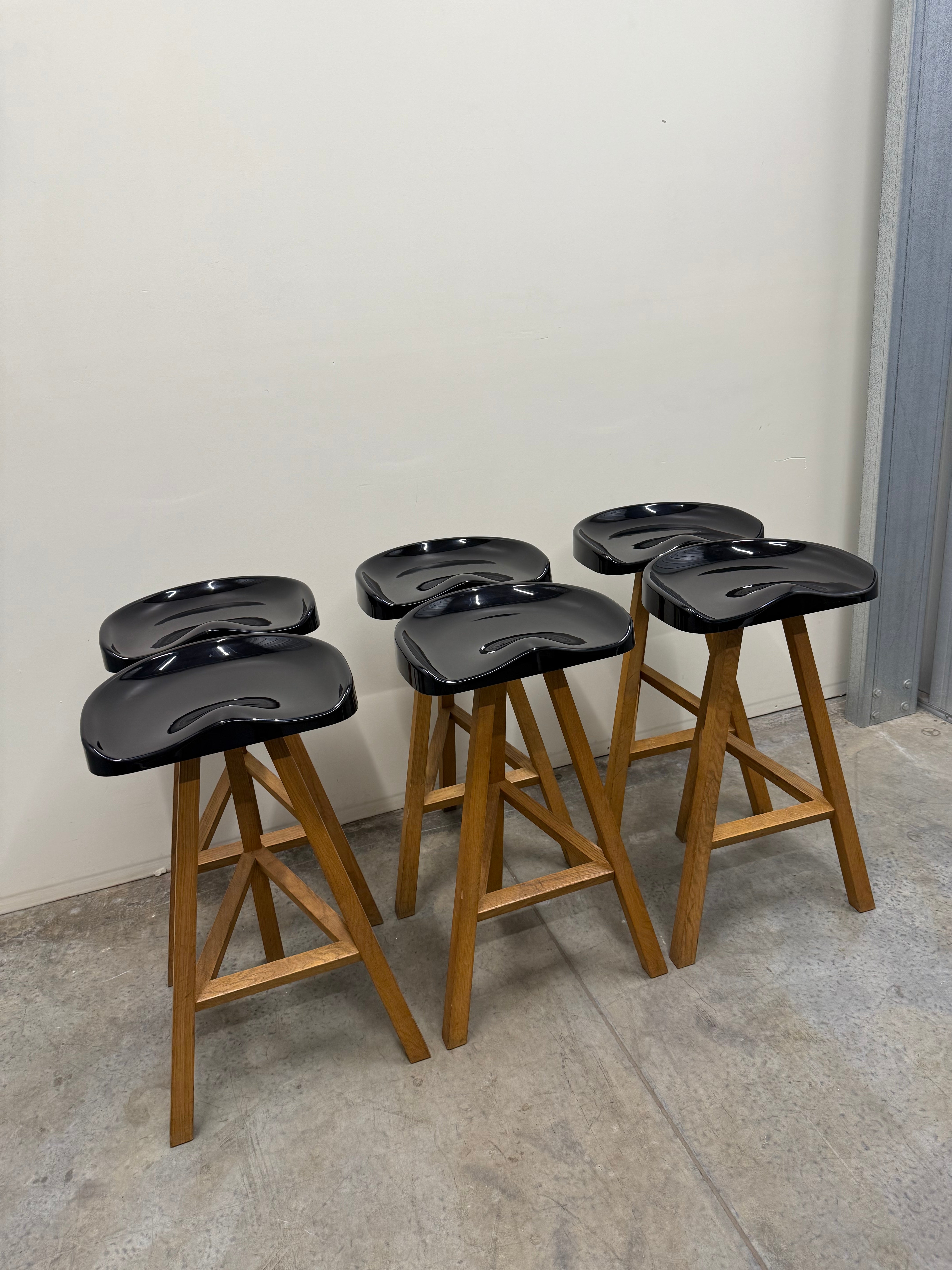 Heidi Bar Stool by Established & Sons – Black Saddle Seat with Solid Oak Base