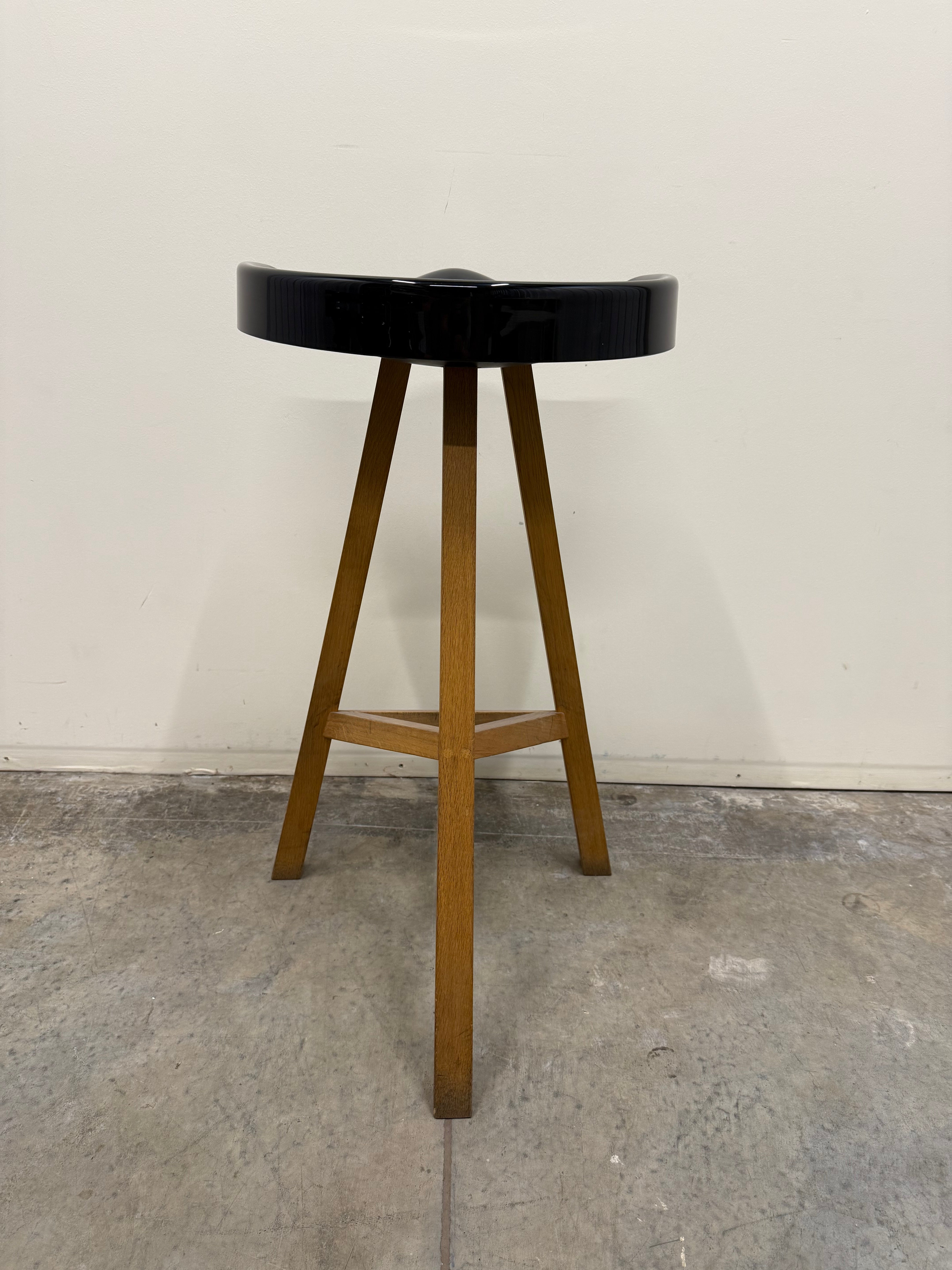 Heidi Bar Stool by Established & Sons – Black Saddle Seat with Solid Oak Base
