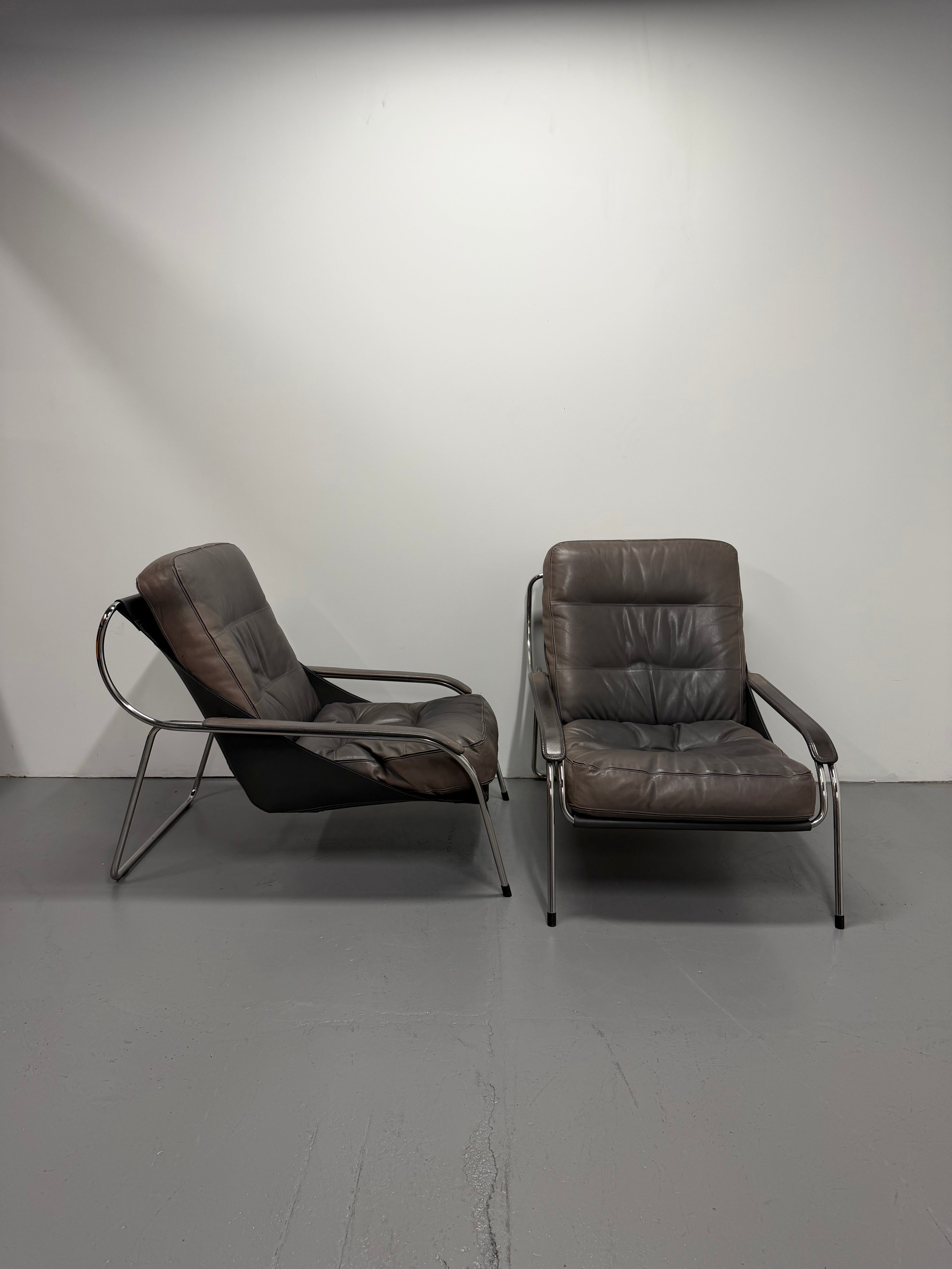 Marco Zanuso for Zanotta Brown Leather Maggiolina Lounge Chair & Footstool