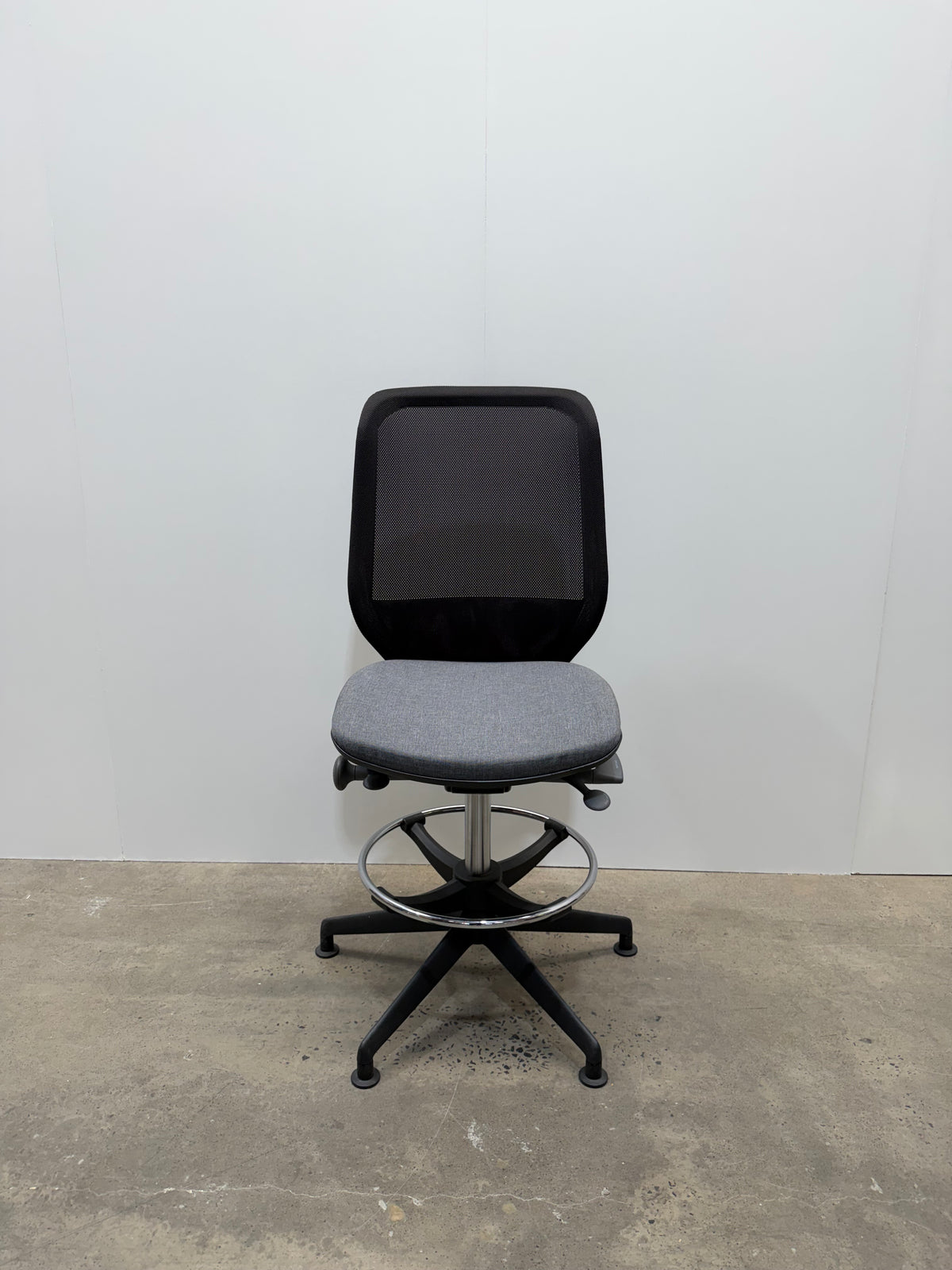 Orangebox Joy Drafting Chair – Black Mesh Back, Grey Seat – view 1 – pre-owned