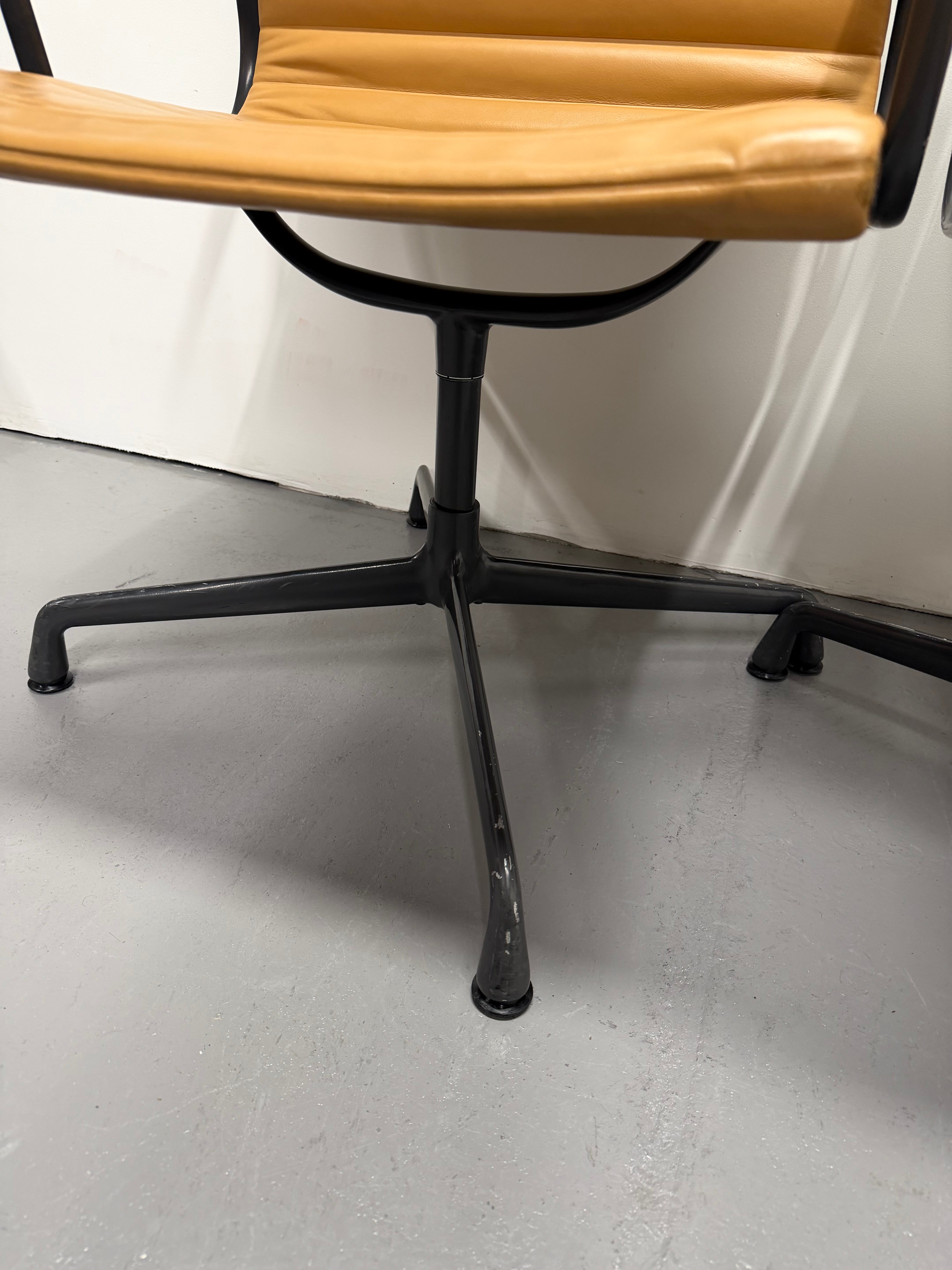 Eames Aluminium Group Low Back Chair - Tan Leather / Black Frame