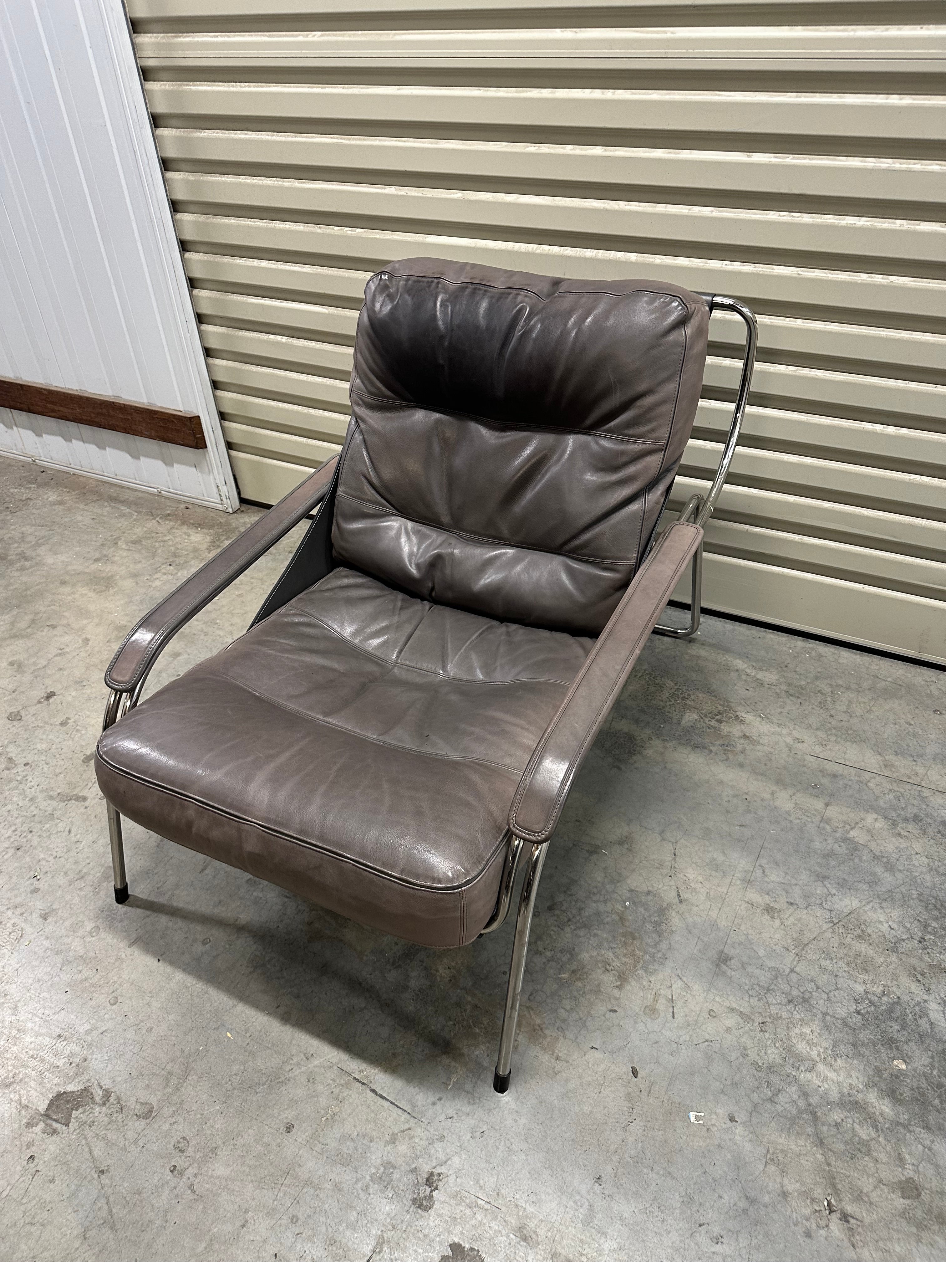 Marco Zanuso for Zanotta Brown Leather Maggiolina Lounge Chair & Footstool